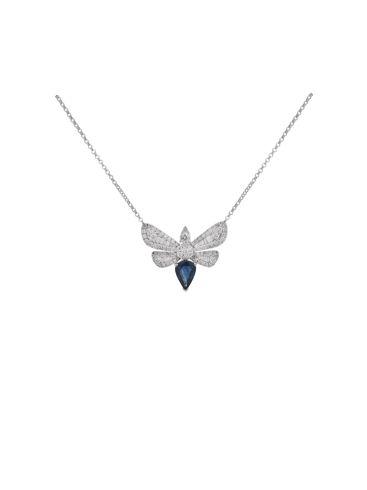 1.60ct Diamond Sapphire 18K Gold Dragon Fly Necklace