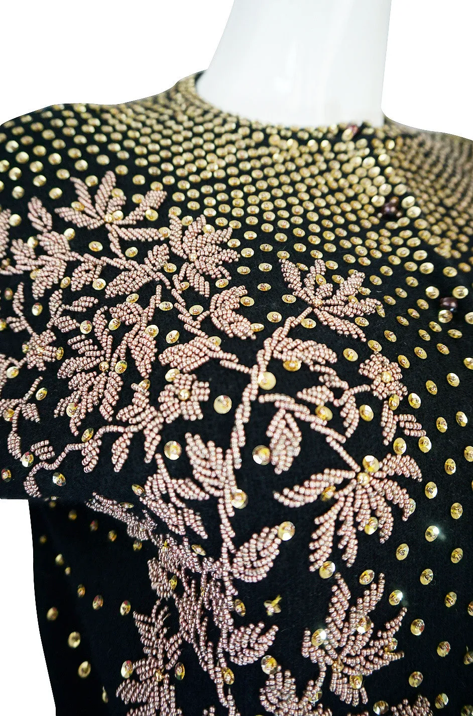 1950s Gold Sequin & Rose Gold Beaded Cashmere Sweater