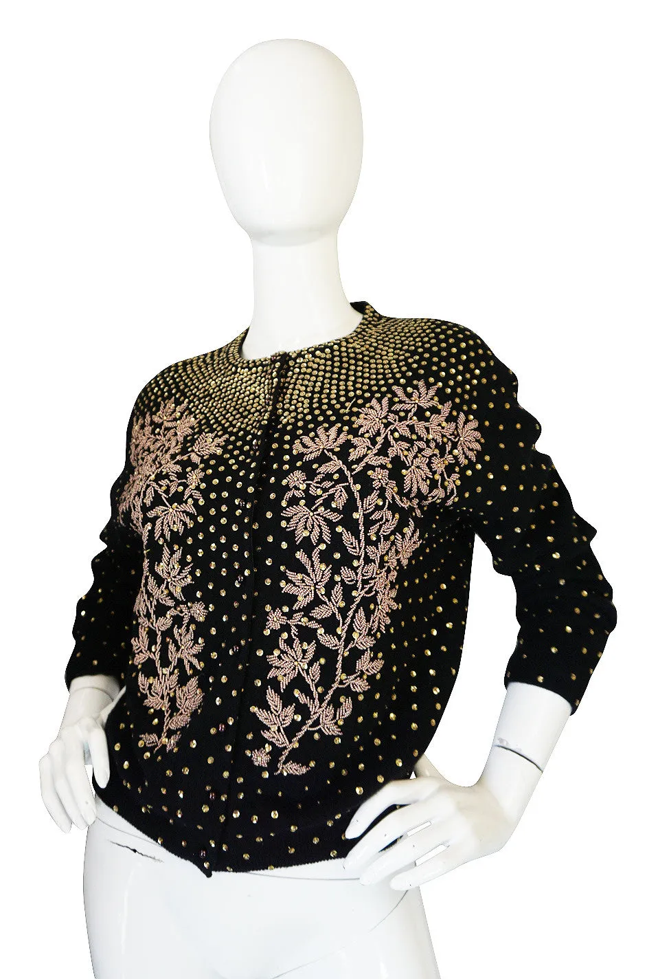 1950s Gold Sequin & Rose Gold Beaded Cashmere Sweater