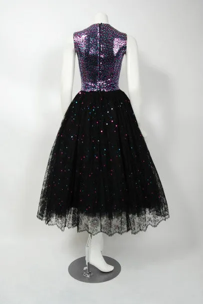 1955 Norman Norell Couture Museum Held Chantilly Lace Sequin Dress