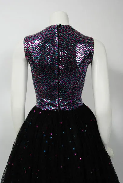 1955 Norman Norell Couture Museum Held Chantilly Lace Sequin Dress