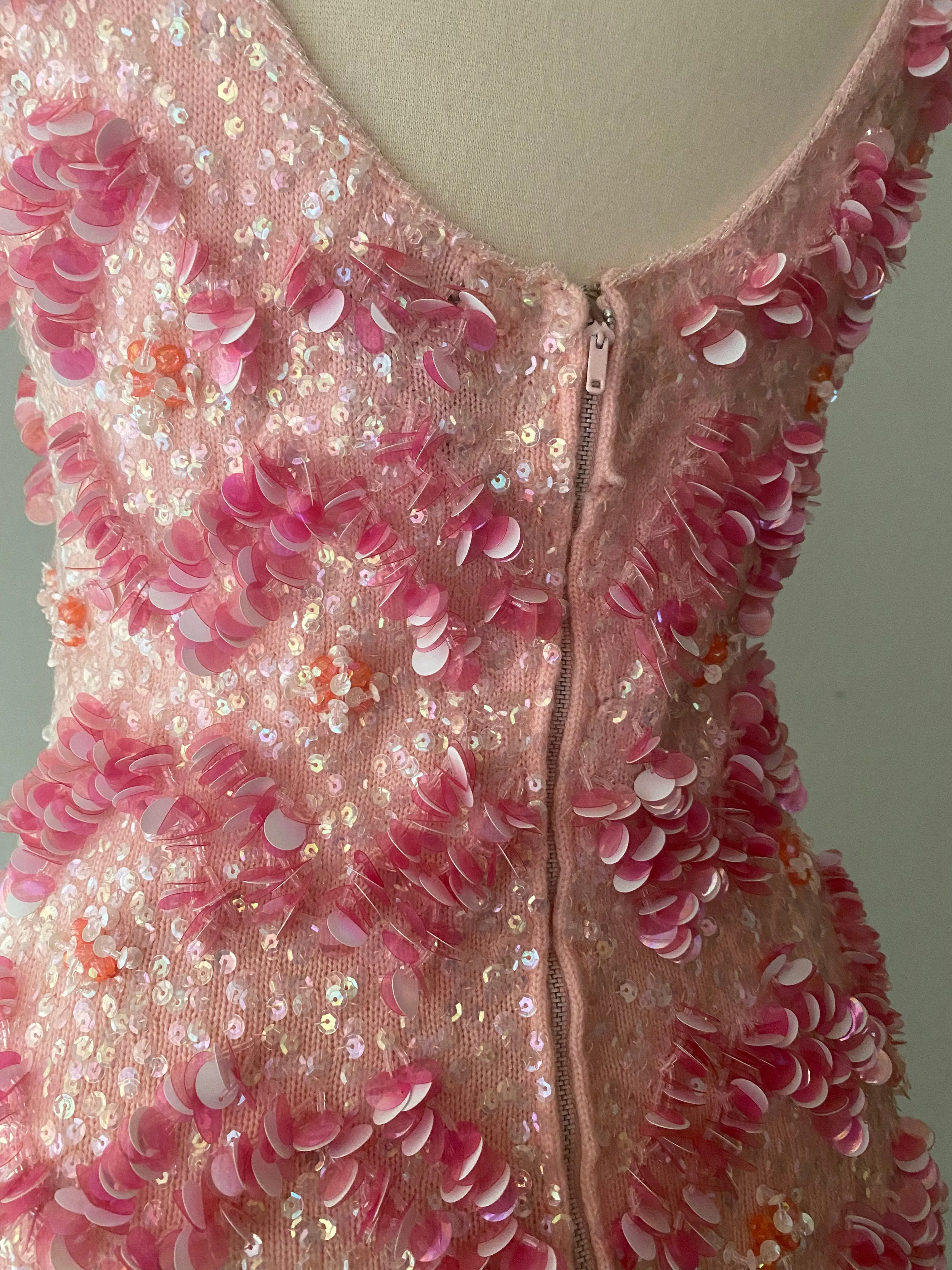 1960's Barbie Dream Dress Beaded Pink Hourglass Knit Showstopper / Medium