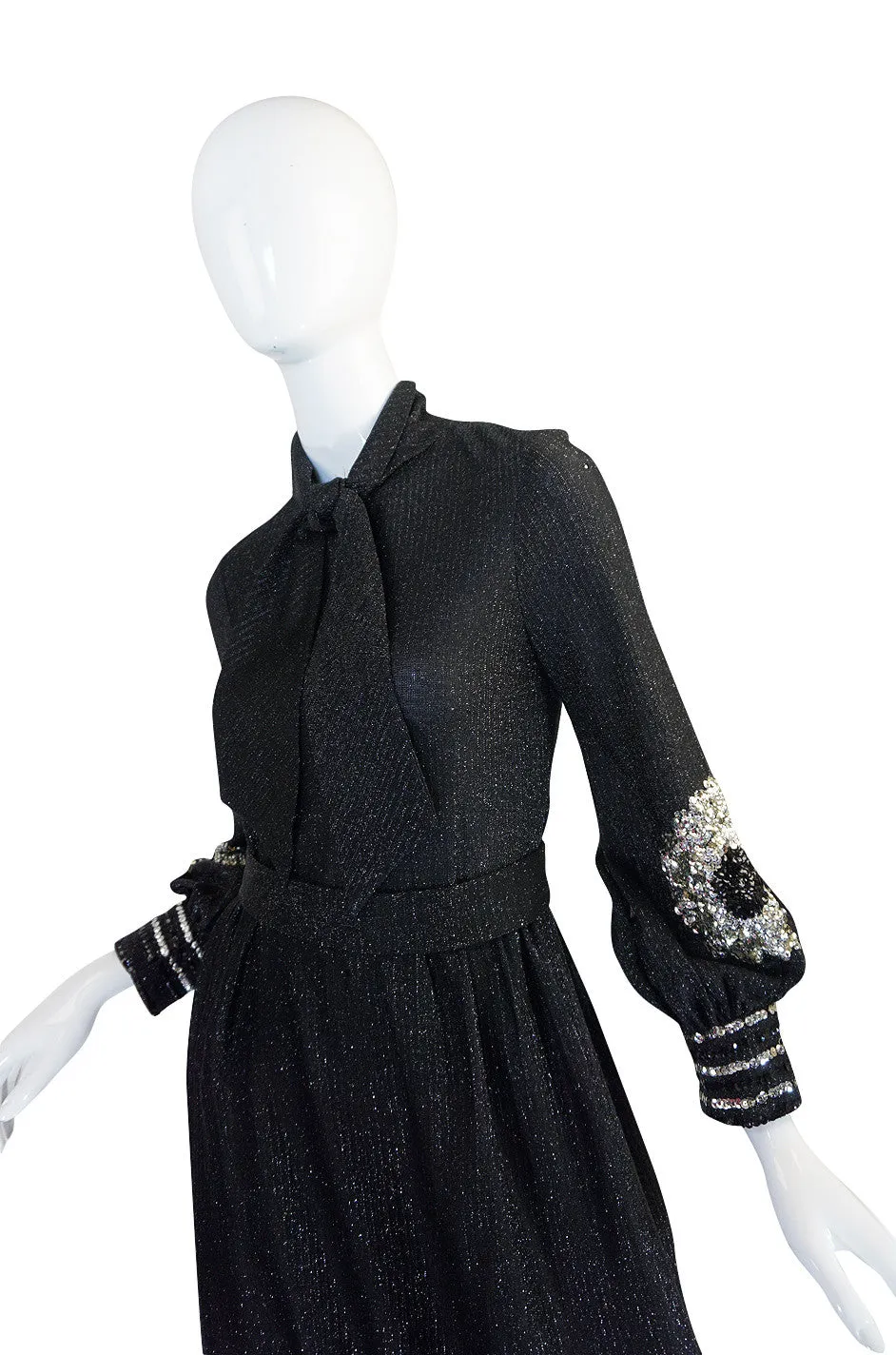 1960s Black and Silver Lurex Knit & Sequin Dress