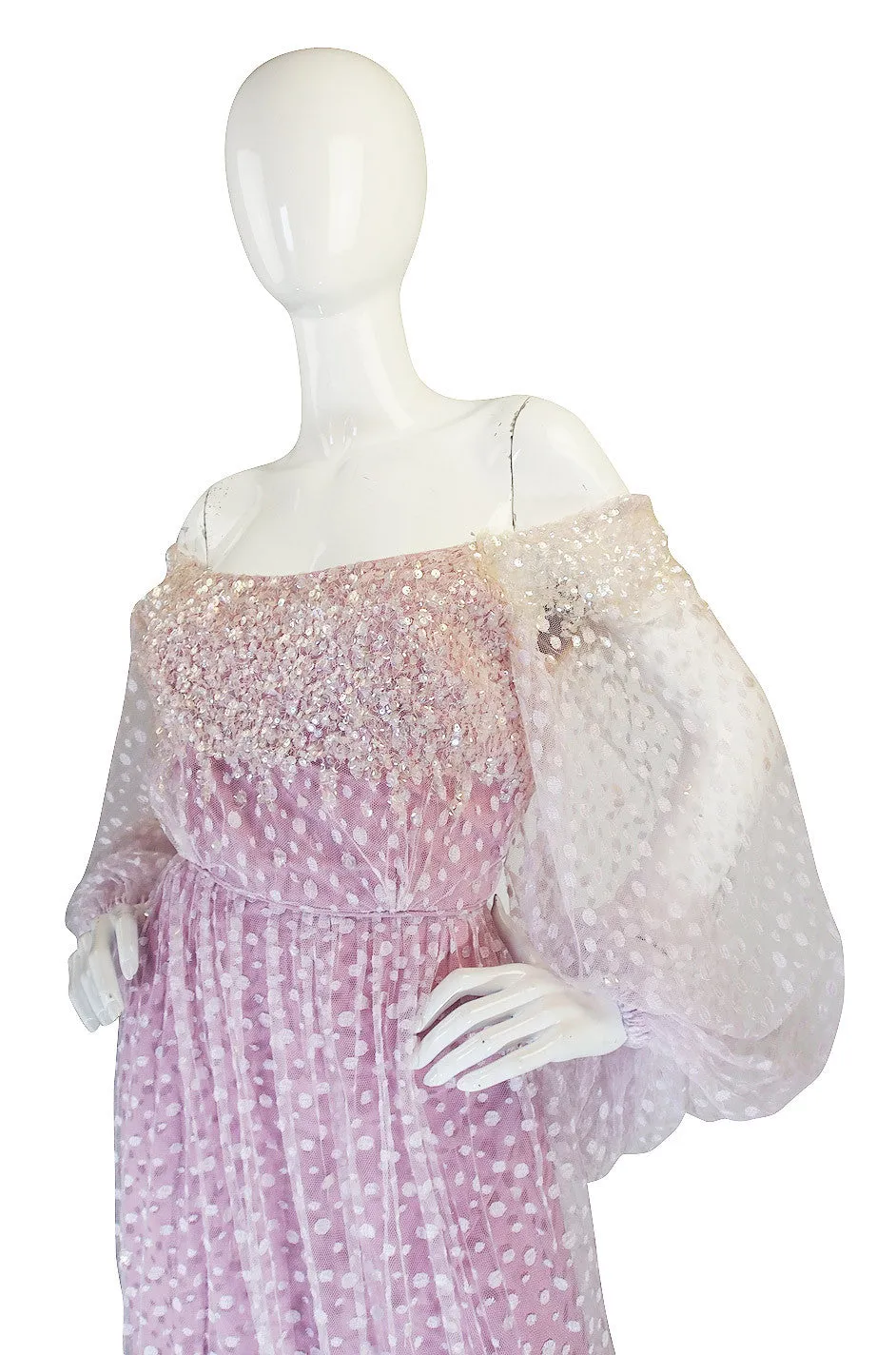 1960s Ethereal Alfred Bosand Sequin & Net Gown