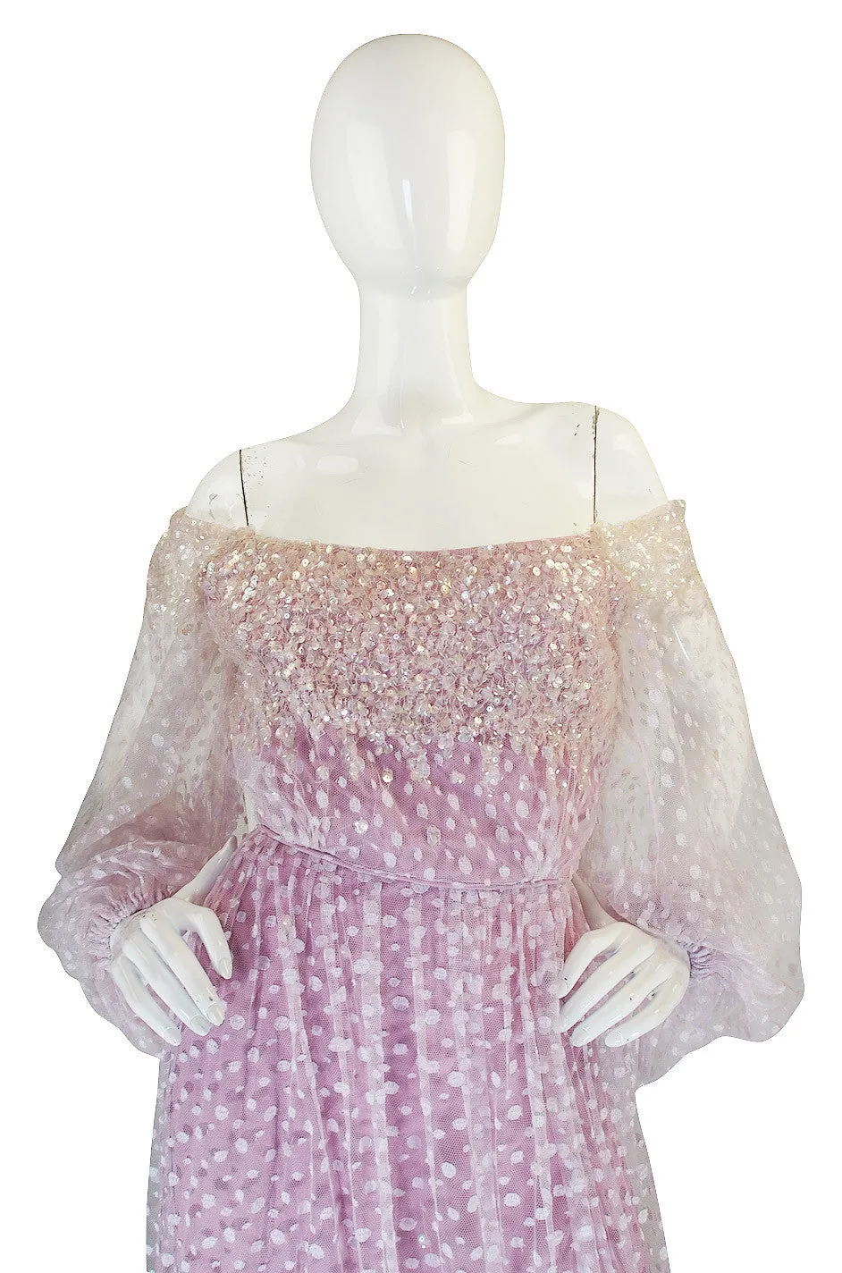 1960s Ethereal Alfred Bosand Sequin & Net Gown