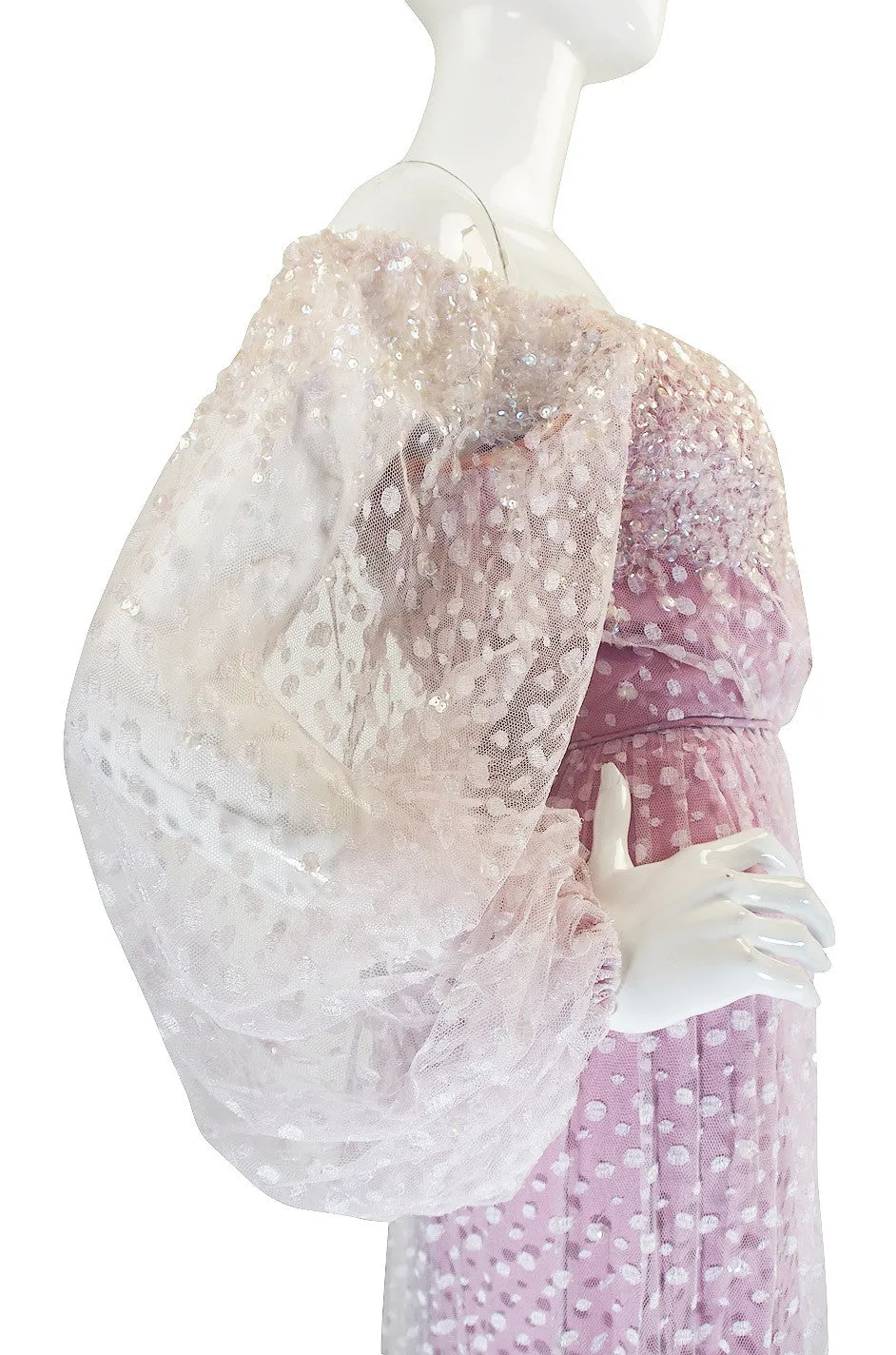 1960s Ethereal Alfred Bosand Sequin & Net Gown