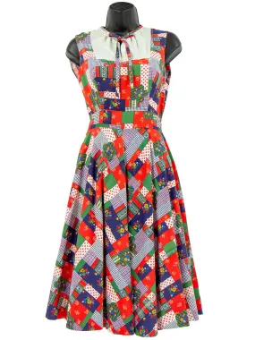 1970s Vintage Patchwork Print Cotton Day Dress