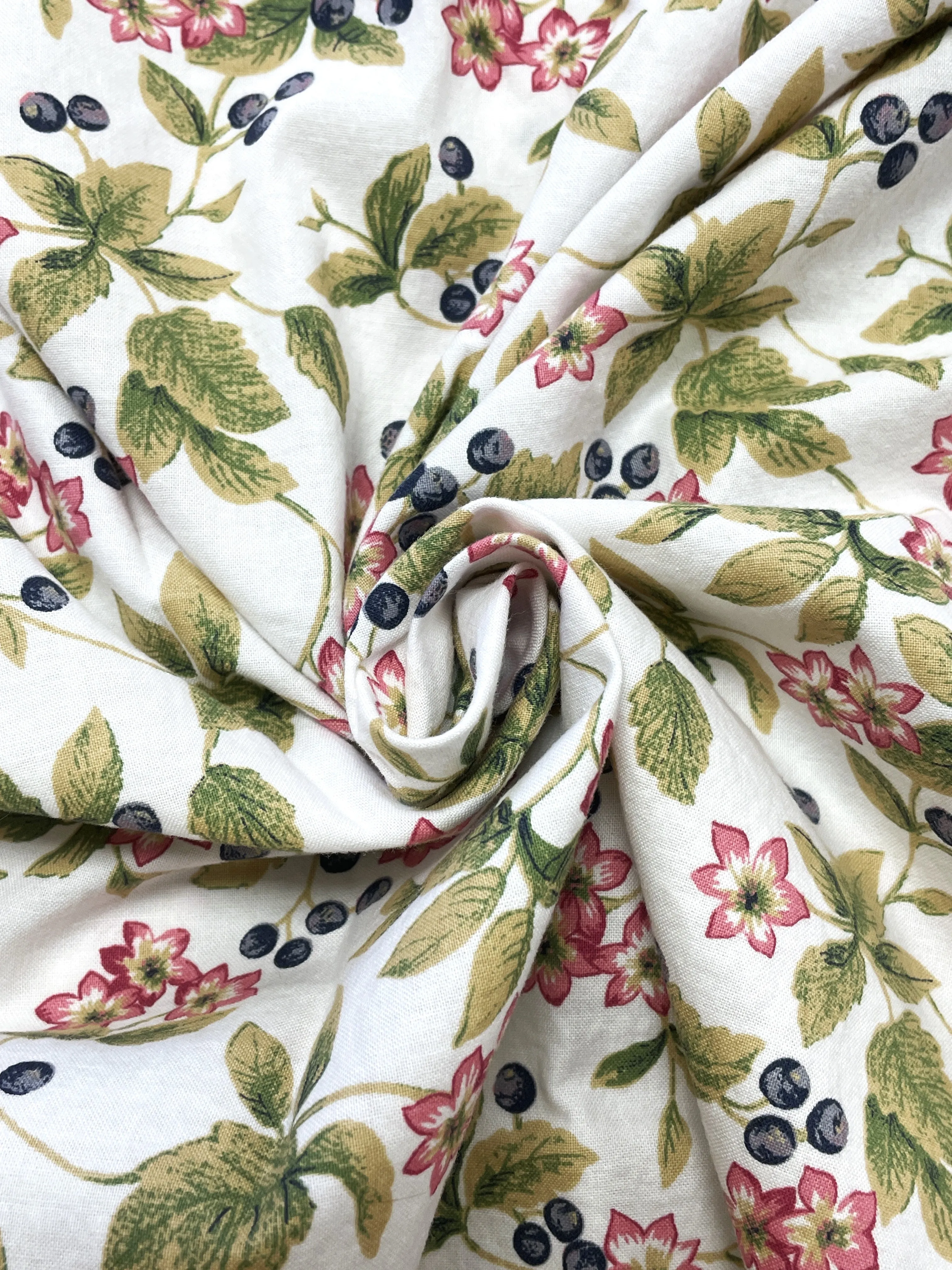 2 3/4 YD Quilting Cotton - White with Berries and Flowers