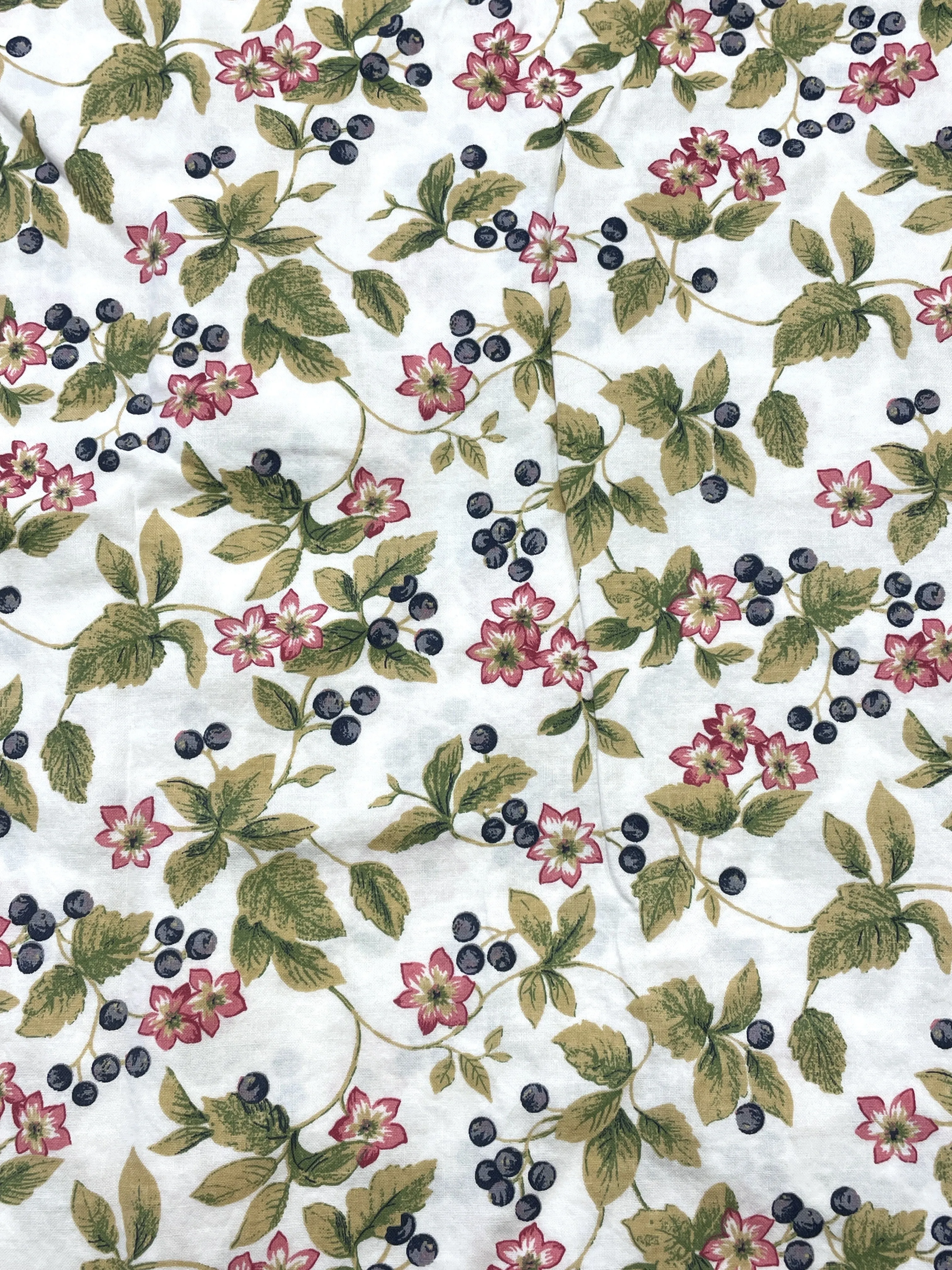 2 3/4 YD Quilting Cotton - White with Berries and Flowers