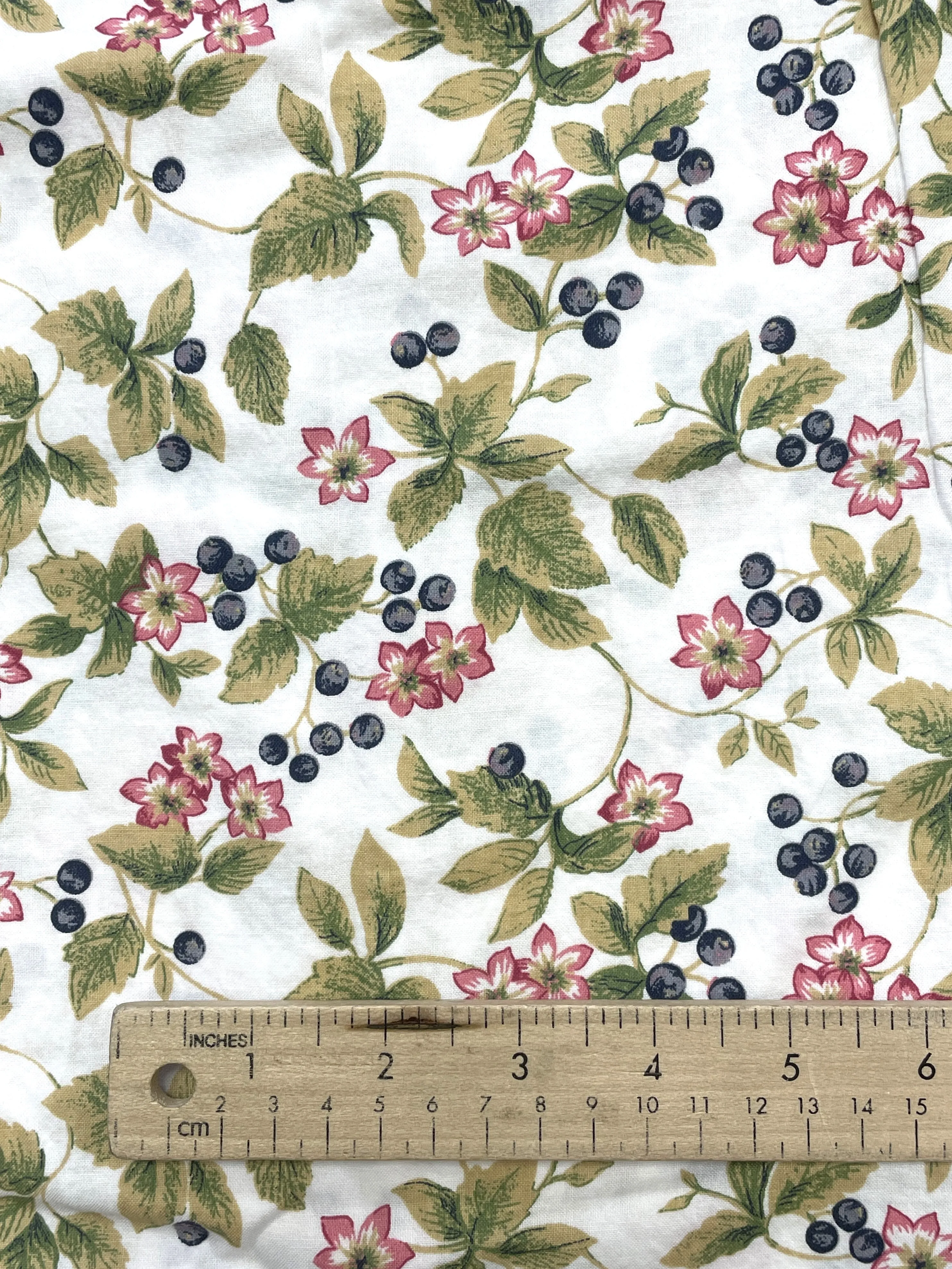 2 3/4 YD Quilting Cotton - White with Berries and Flowers