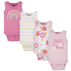 4-Pack Baby Girls Be Kind Tank Onesies Bodysuits