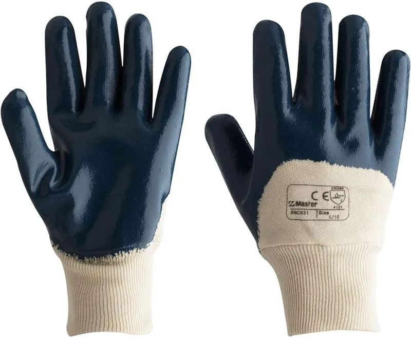 5NC631 GLOVE SAFETY MASTER BLUE STAR H/DUTY 3/4 NITRILE COATED INTERLOCK COTTON LINER