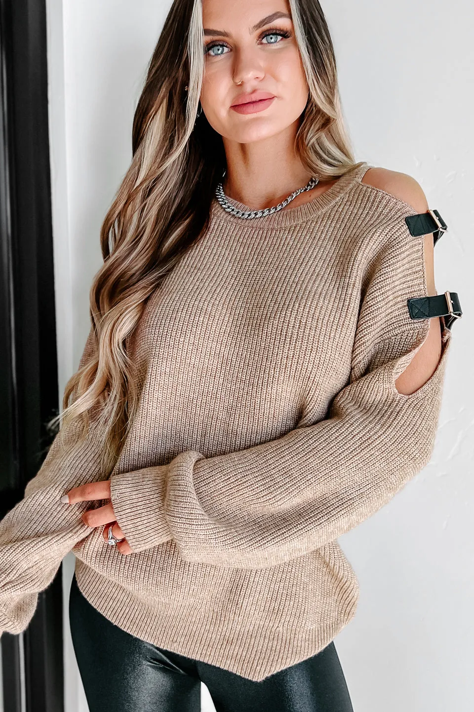 A Cold Welcome Buckled Detailed Sweater (Taupe)