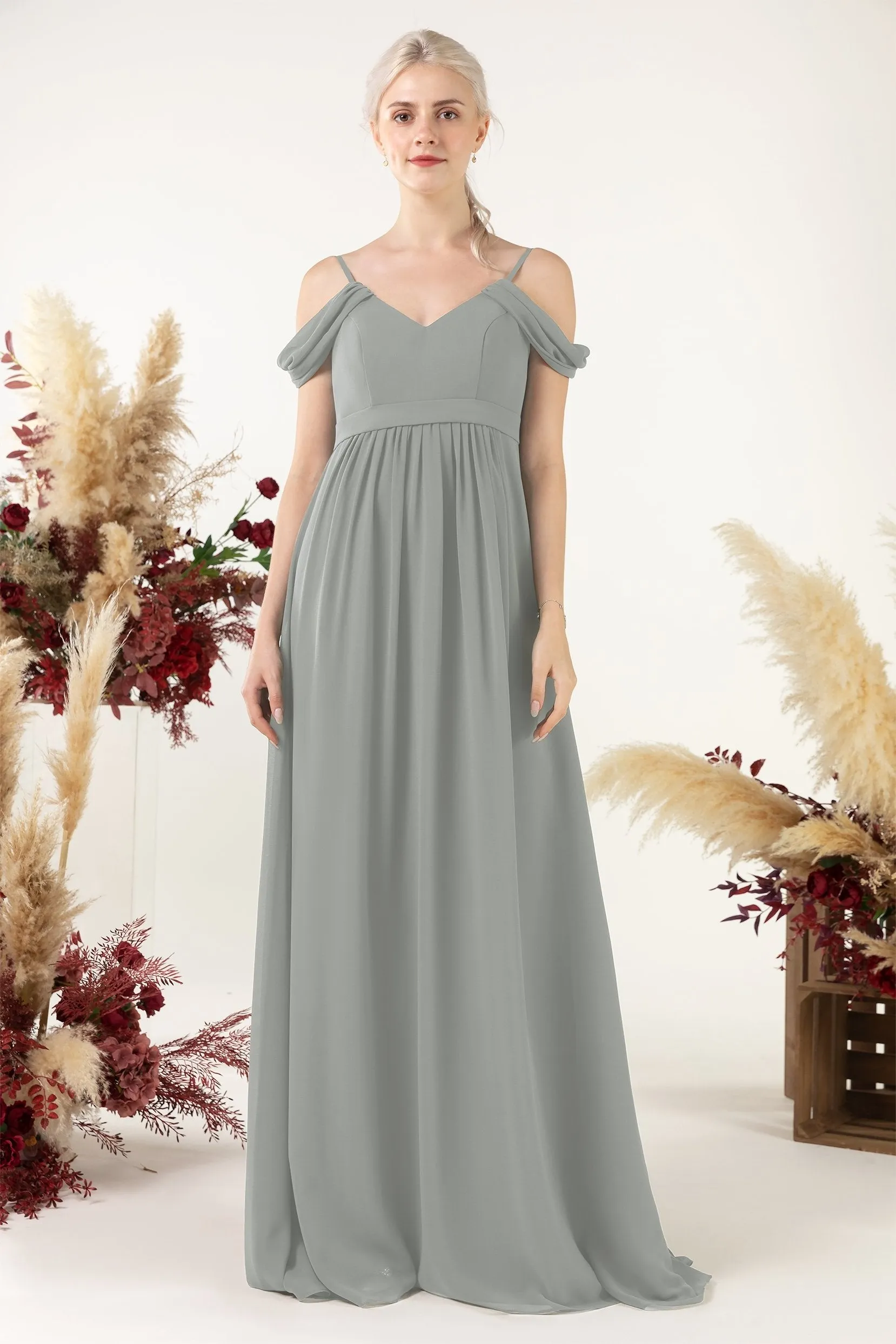 A-Line Floor Length Chiffon Bridesmaid Dress CB0476