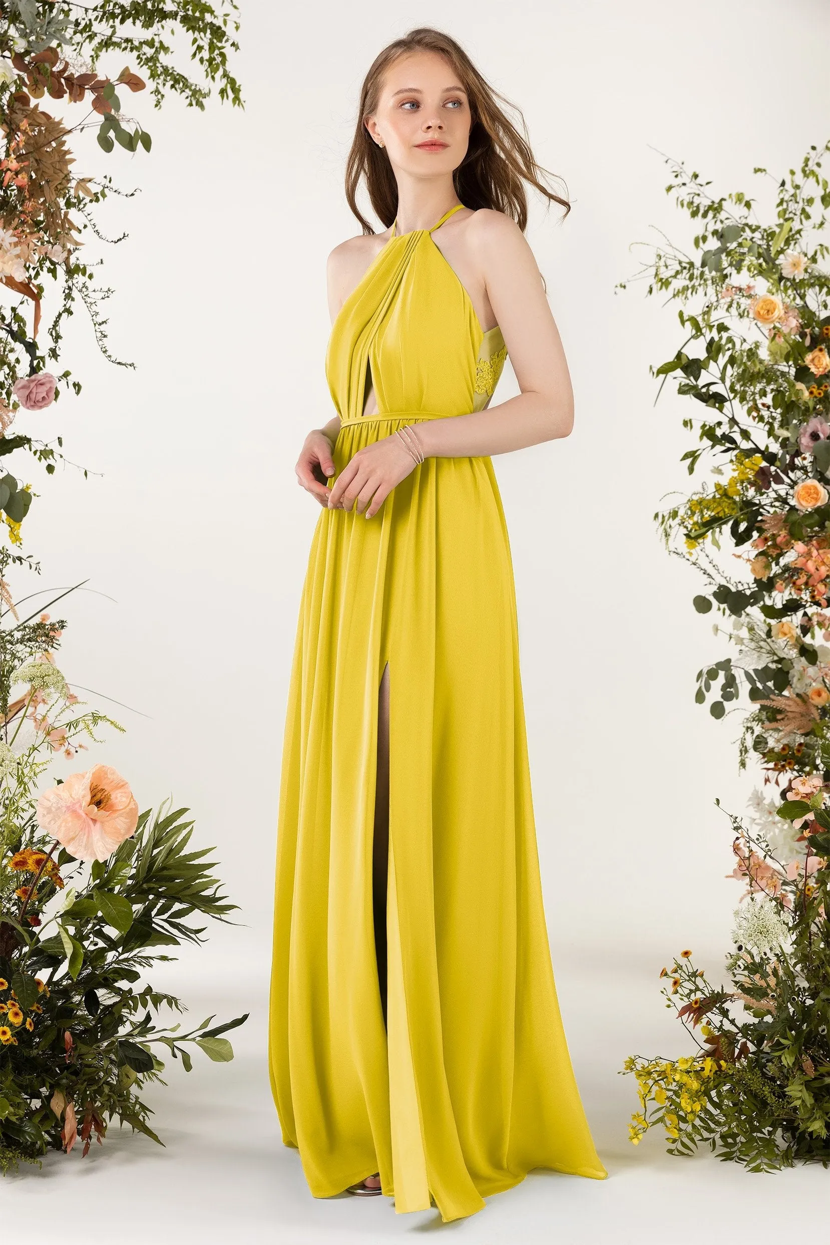 A-Line Sweep-Brush Train Chiffon Bridesmaid Dress CB0451