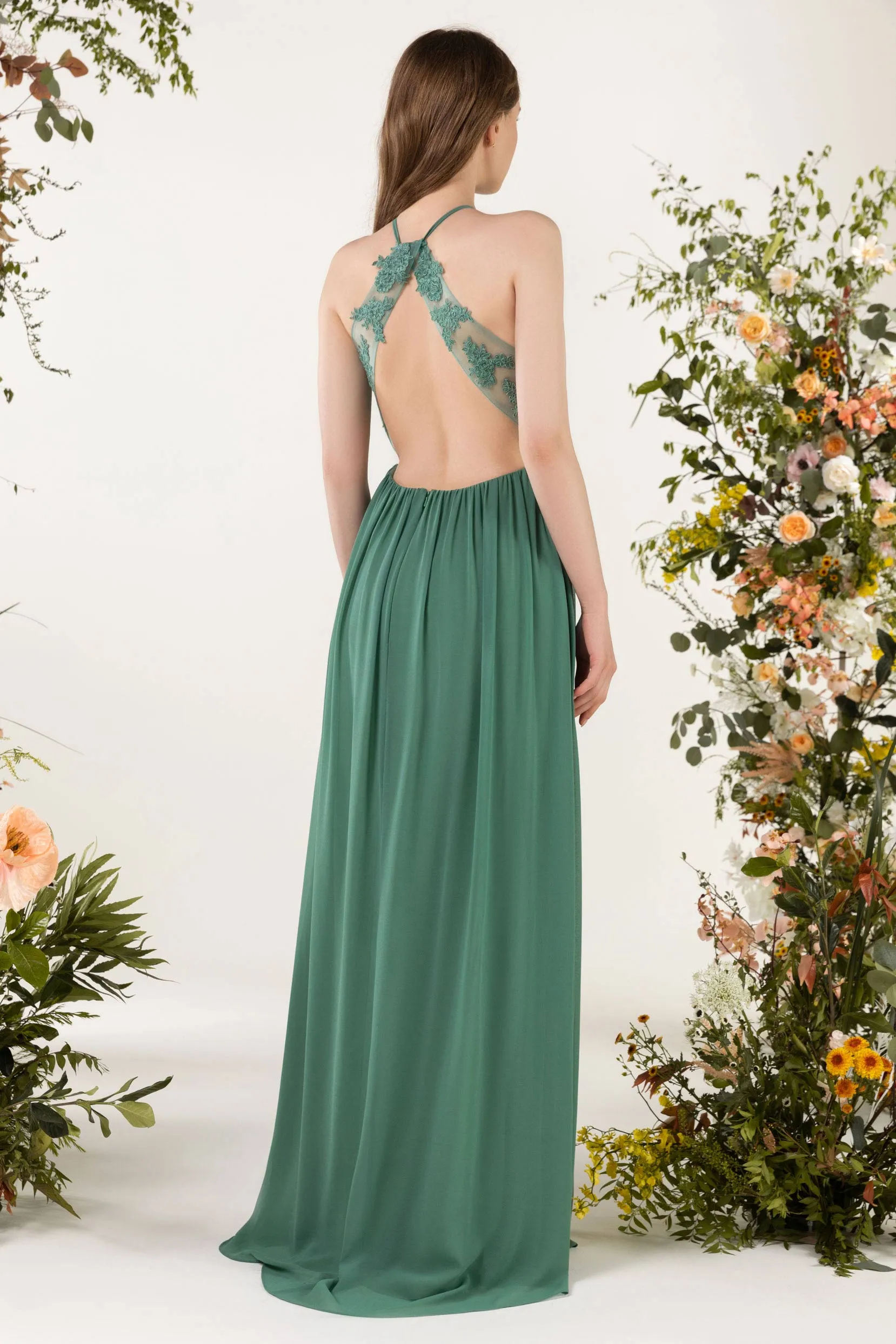 A-Line Sweep-Brush Train Chiffon Bridesmaid Dress CB0451