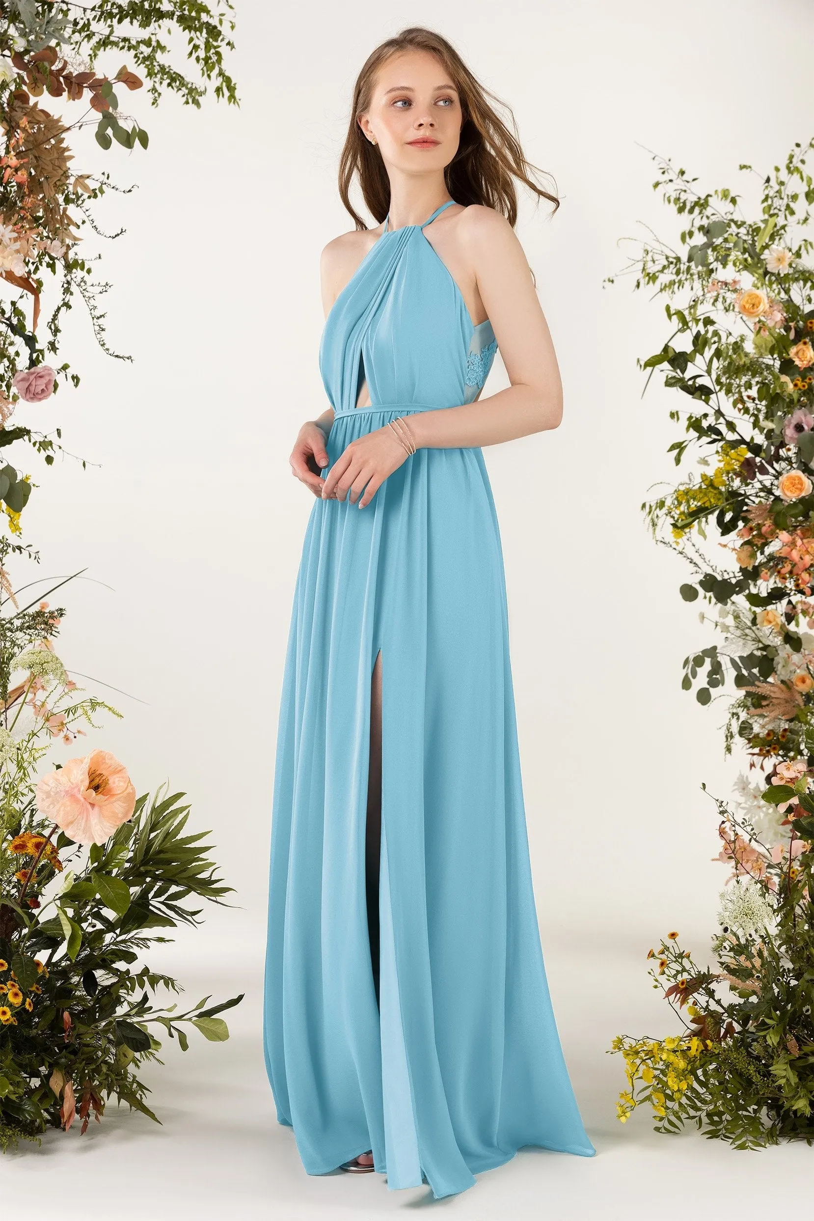 A-Line Sweep-Brush Train Chiffon Bridesmaid Dress CB0451