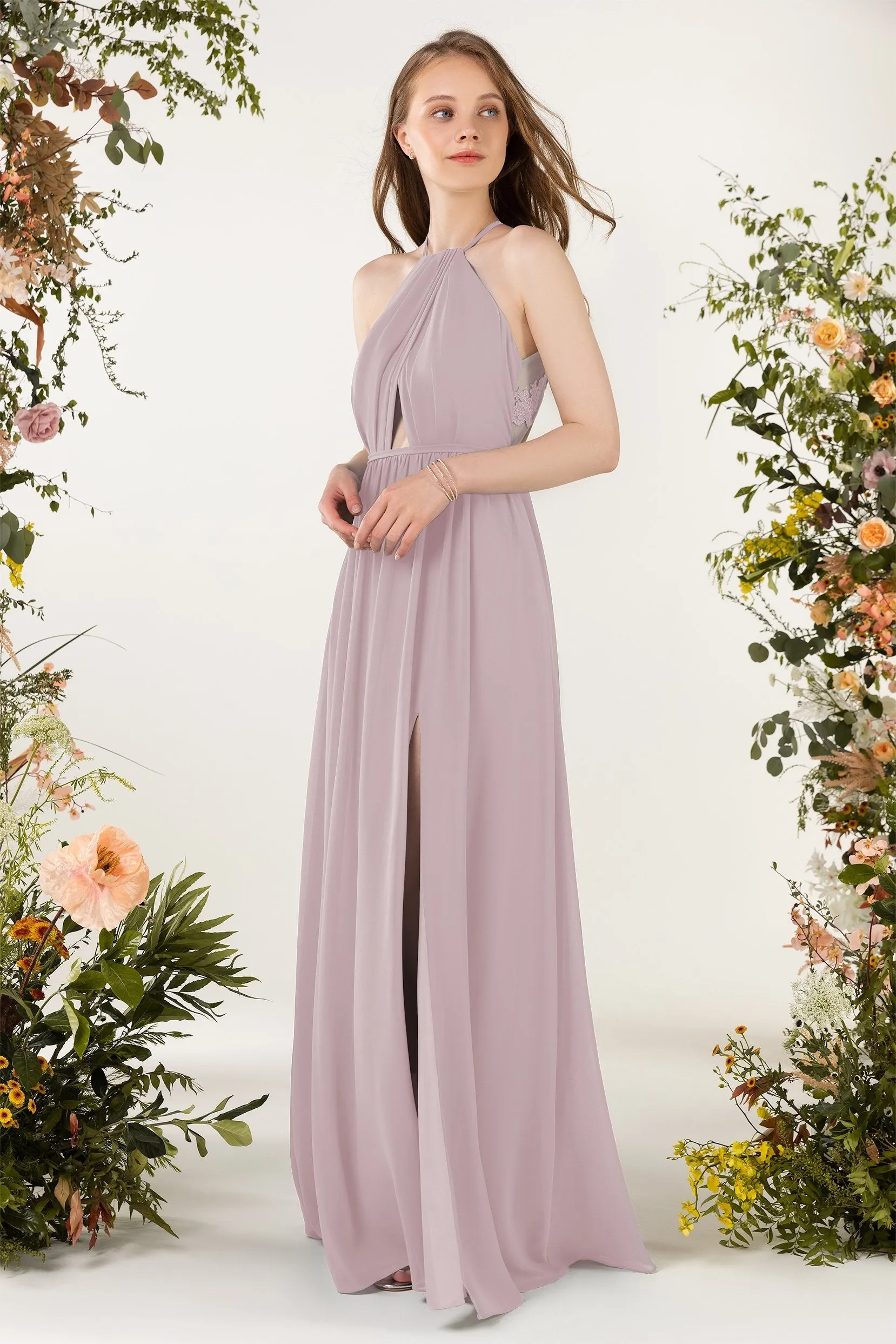 A-Line Sweep-Brush Train Chiffon Bridesmaid Dress CB0451