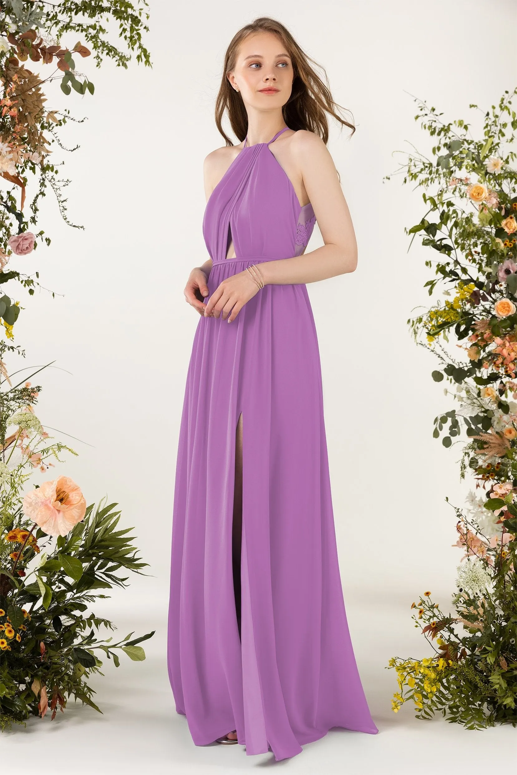 A-Line Sweep-Brush Train Chiffon Bridesmaid Dress CB0451