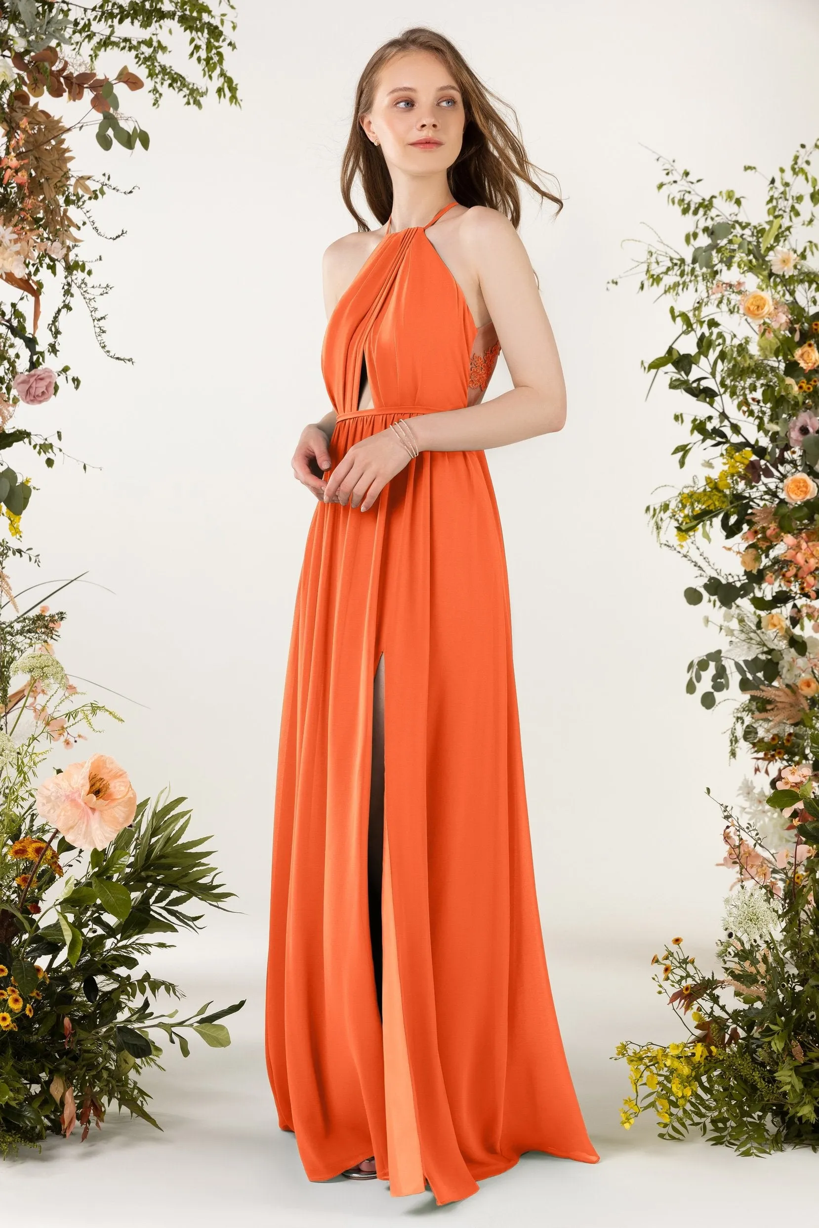 A-Line Sweep-Brush Train Chiffon Bridesmaid Dress CB0451