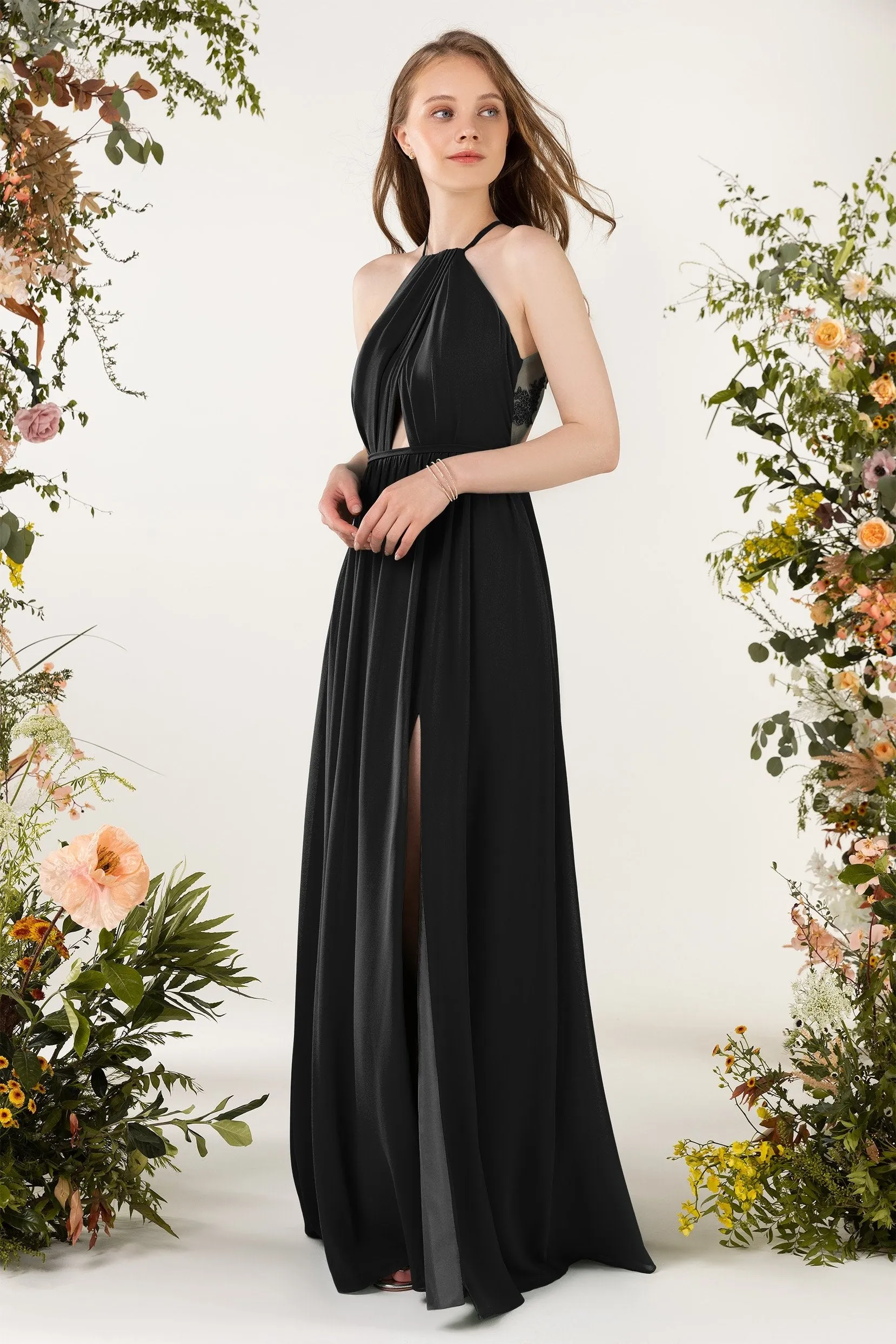 A-Line Sweep-Brush Train Chiffon Bridesmaid Dress CB0451