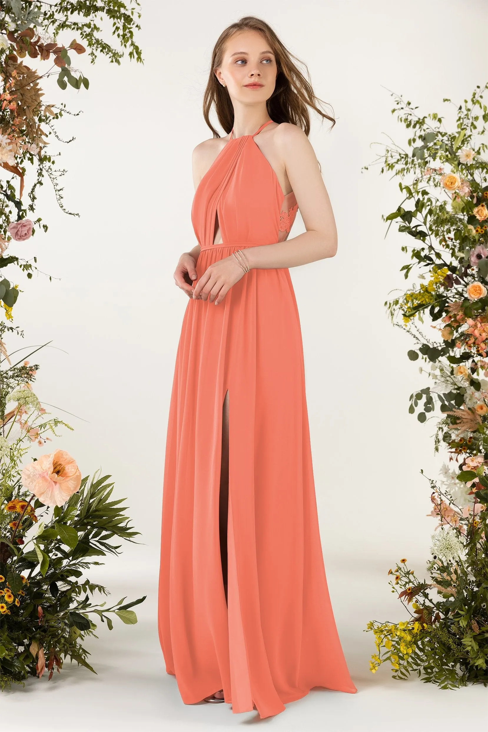 A-Line Sweep-Brush Train Chiffon Bridesmaid Dress CB0451