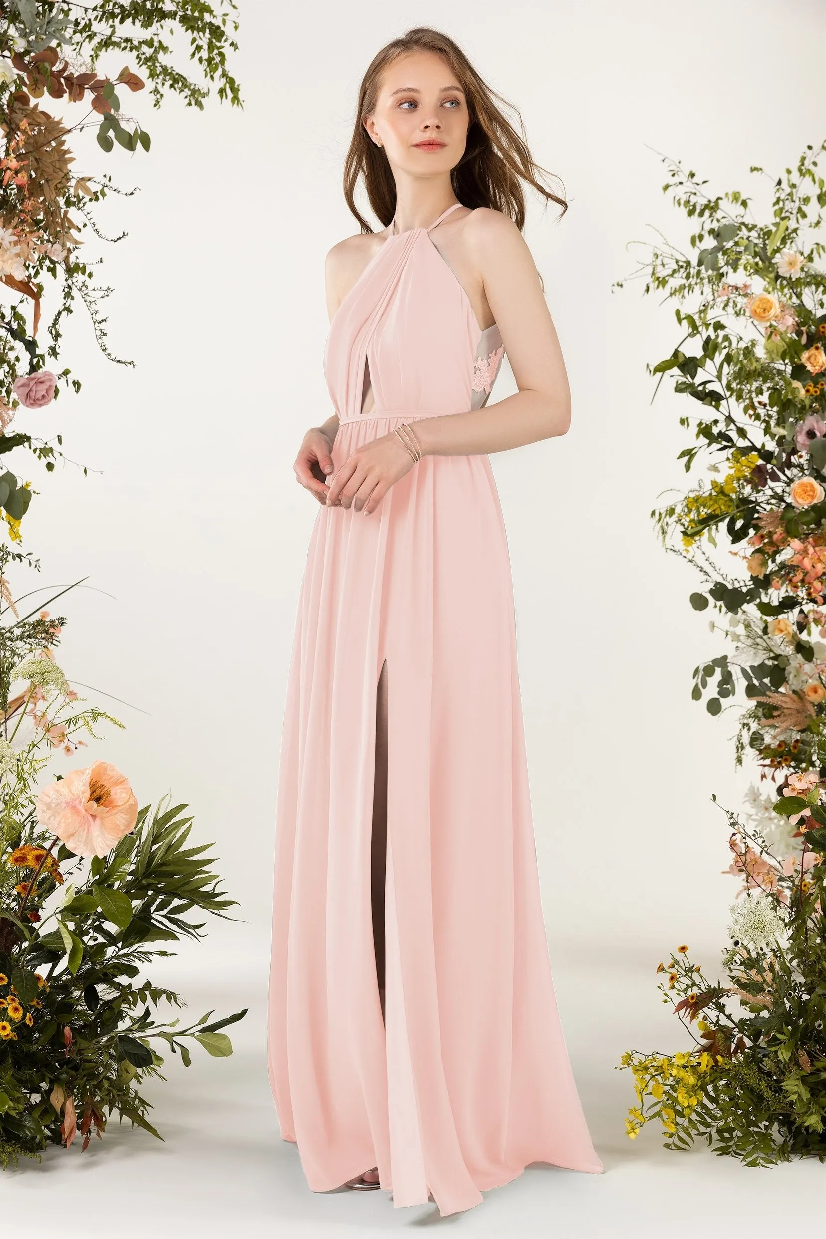 A-Line Sweep-Brush Train Chiffon Bridesmaid Dress CB0451