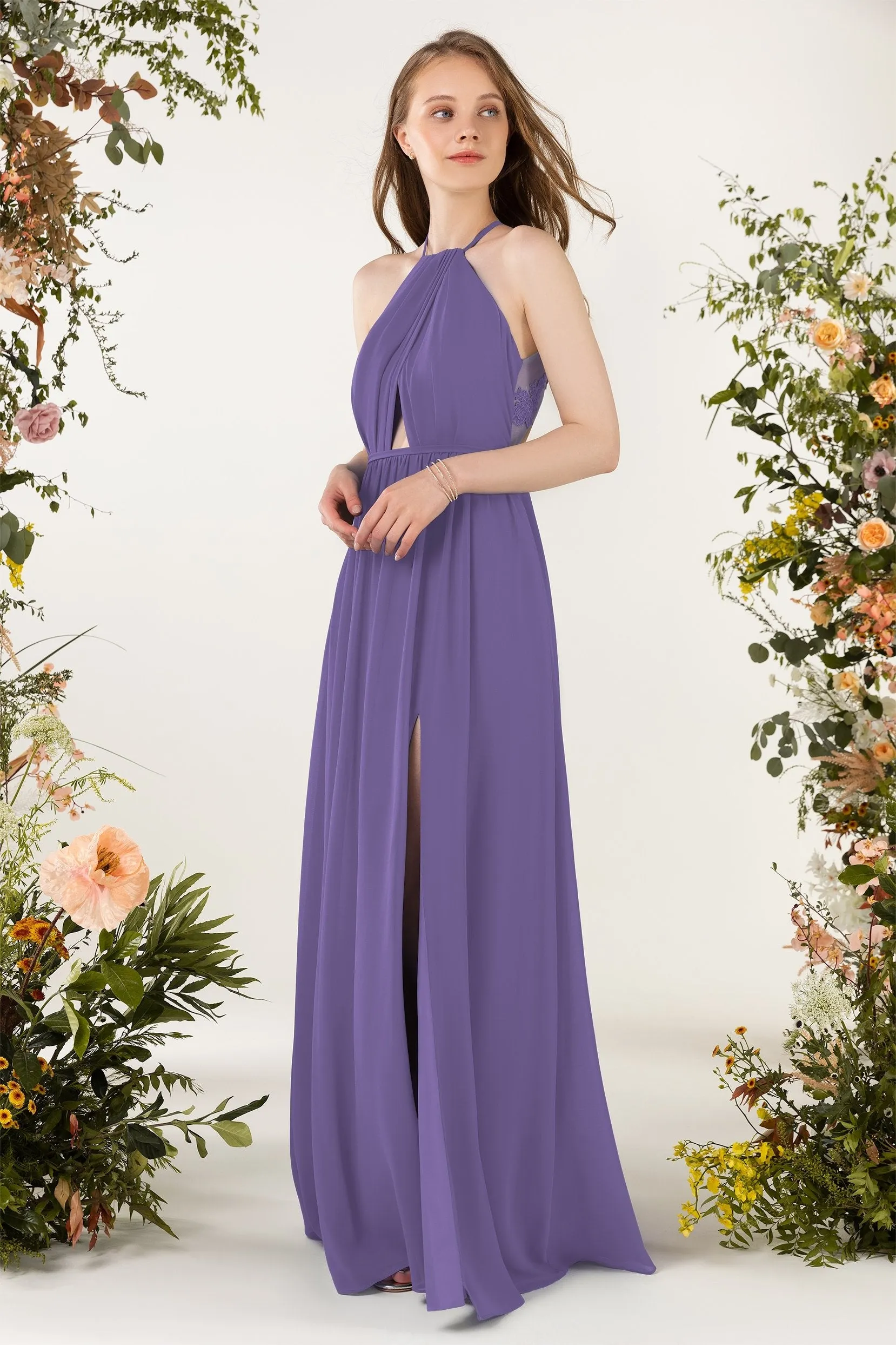 A-Line Sweep-Brush Train Chiffon Bridesmaid Dress CB0451