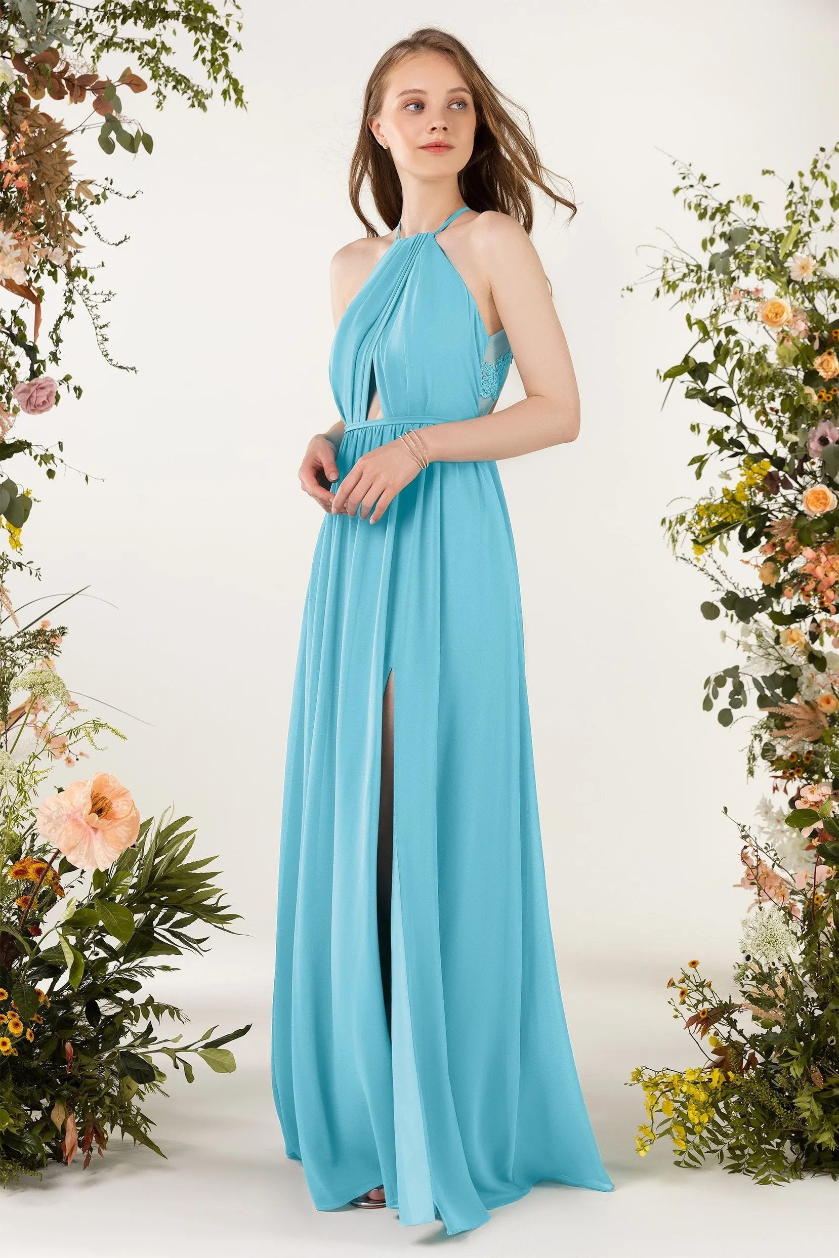 A-Line Sweep-Brush Train Chiffon Bridesmaid Dress CB0451