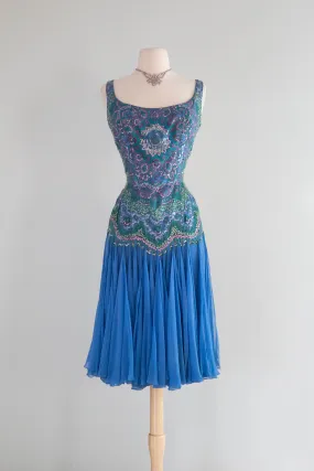 Absolutely Fabulous Early 1960's Kaleidoscope Silk Sequined Party Dress / SM