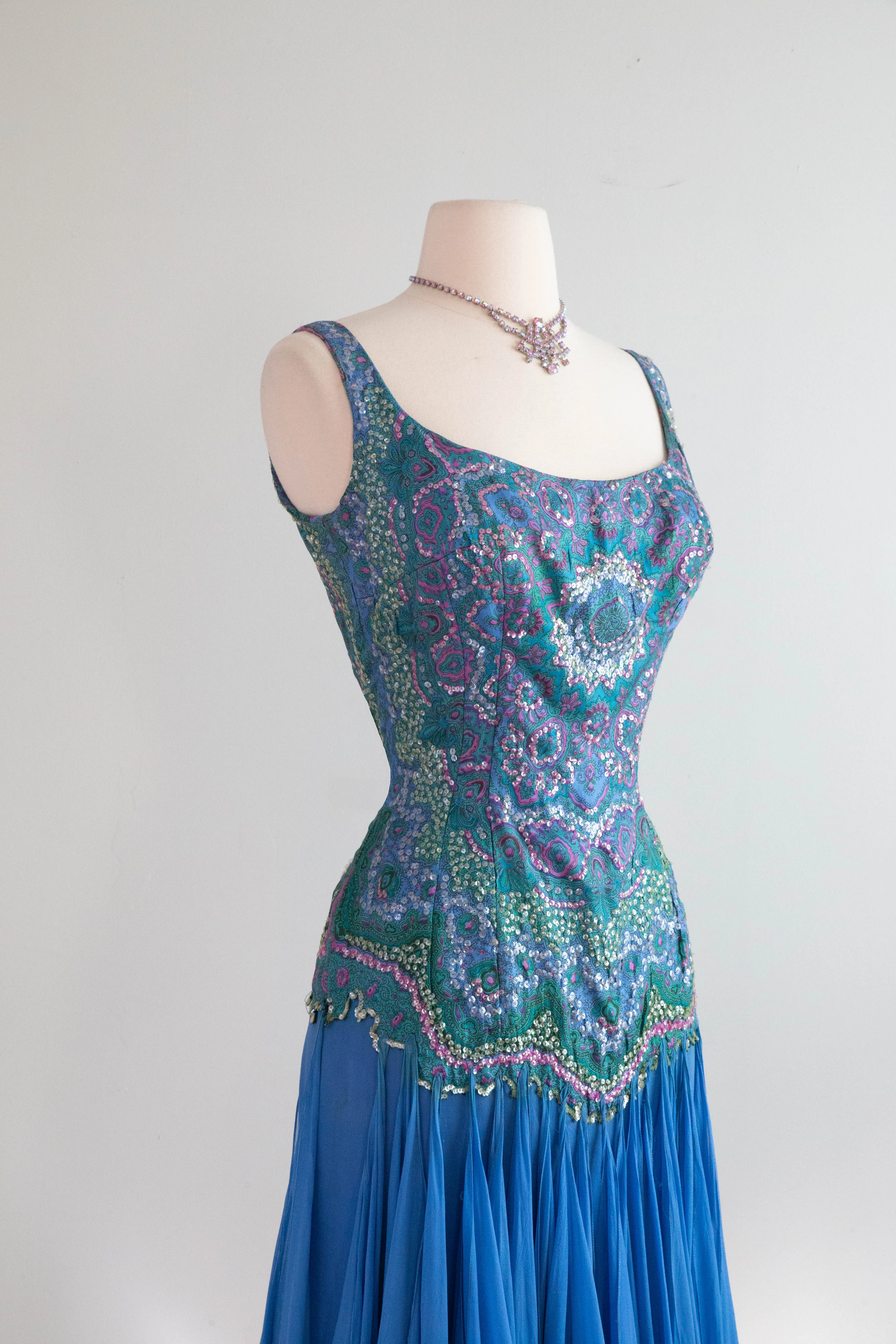 Absolutely Fabulous Early 1960's Kaleidoscope Silk Sequined Party Dress / SM