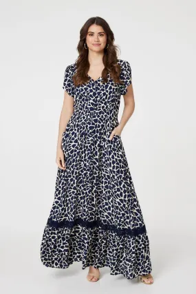 Abstract Print Button Front Maxi Dress