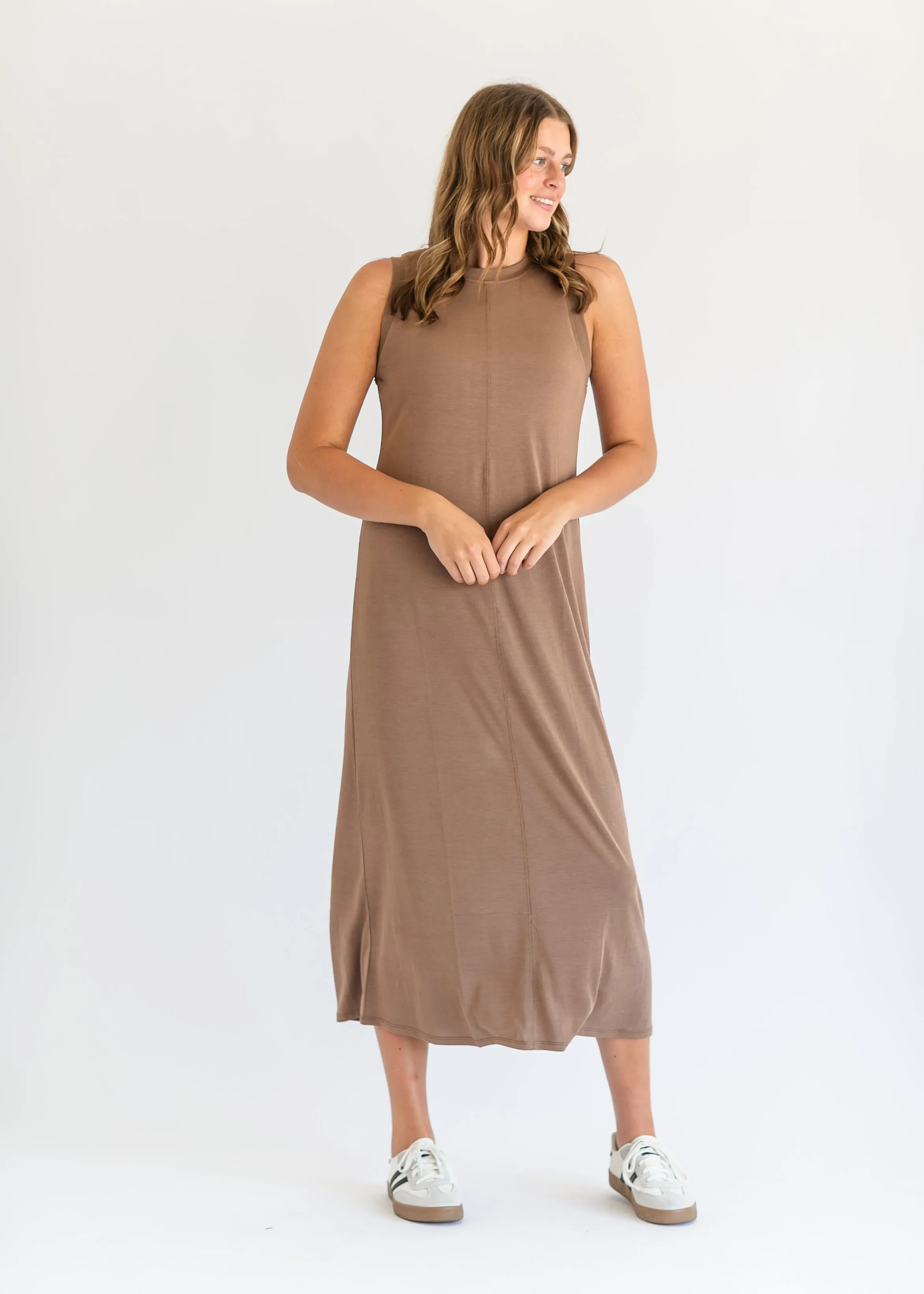 Adeline Jersey Crewneck Sleeveless T-shirt Maxi Dress