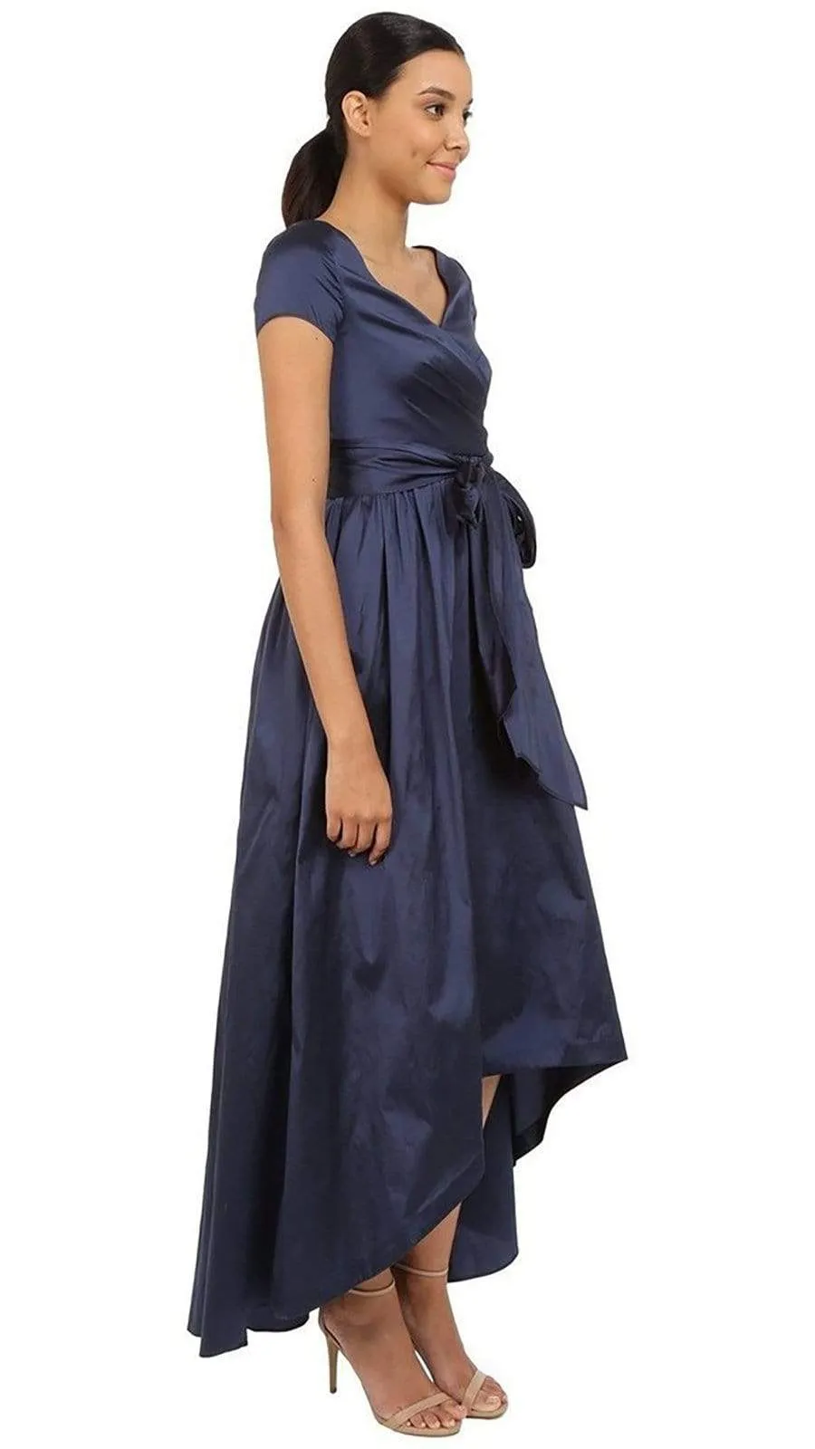 Adrianna Papell V-Neck Ruched Taffeta High-Low Dress 81917430 - 1 pc Navy in Size 8 Available