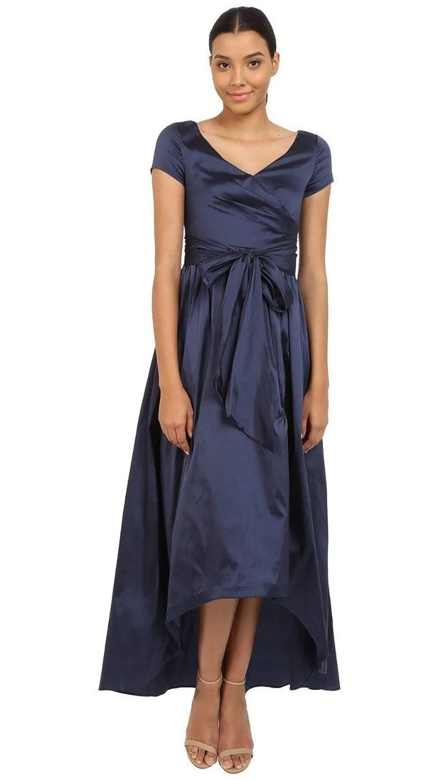 Adrianna Papell V-Neck Ruched Taffeta High-Low Dress 81917430 - 1 pc Navy in Size 8 Available