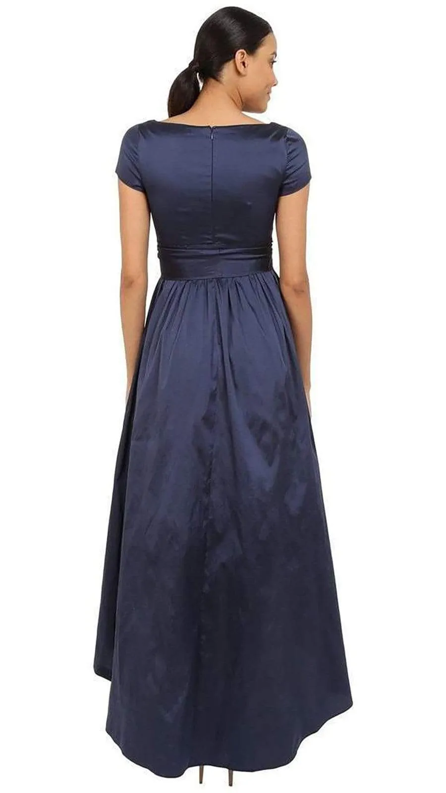 Adrianna Papell V-Neck Ruched Taffeta High-Low Dress 81917430 - 1 pc Navy in Size 8 Available