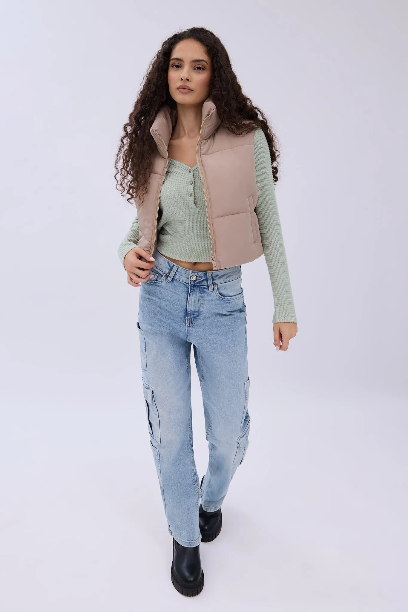 AERO Zip-Up Cropped Puffer Vest