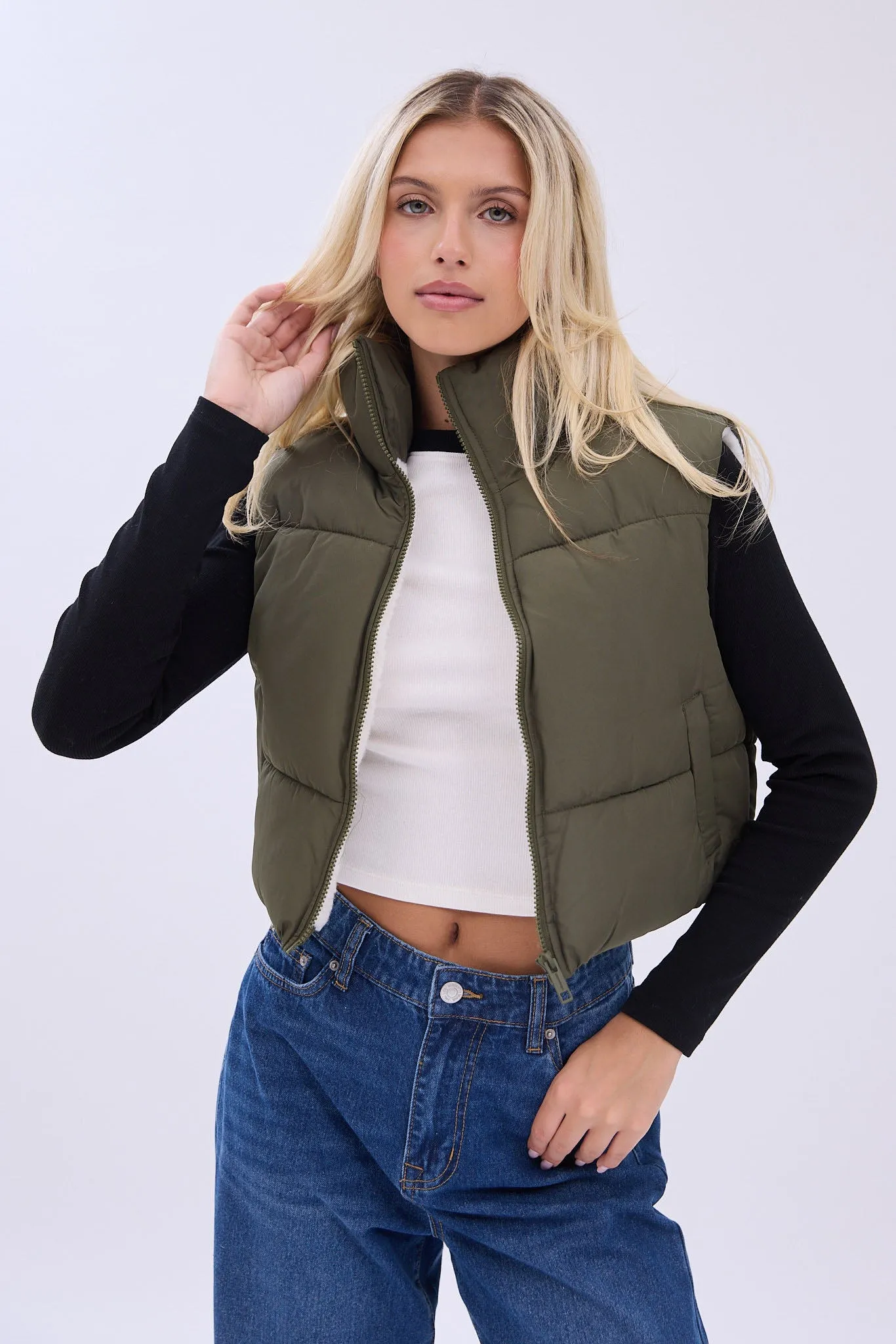 AERO Zip-Up Cropped Puffer Vest