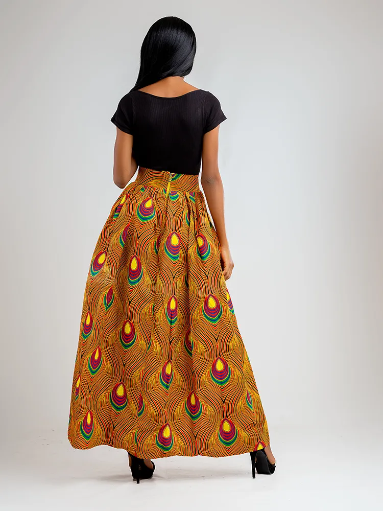 African Print Achol High Slit Maxi Skirt