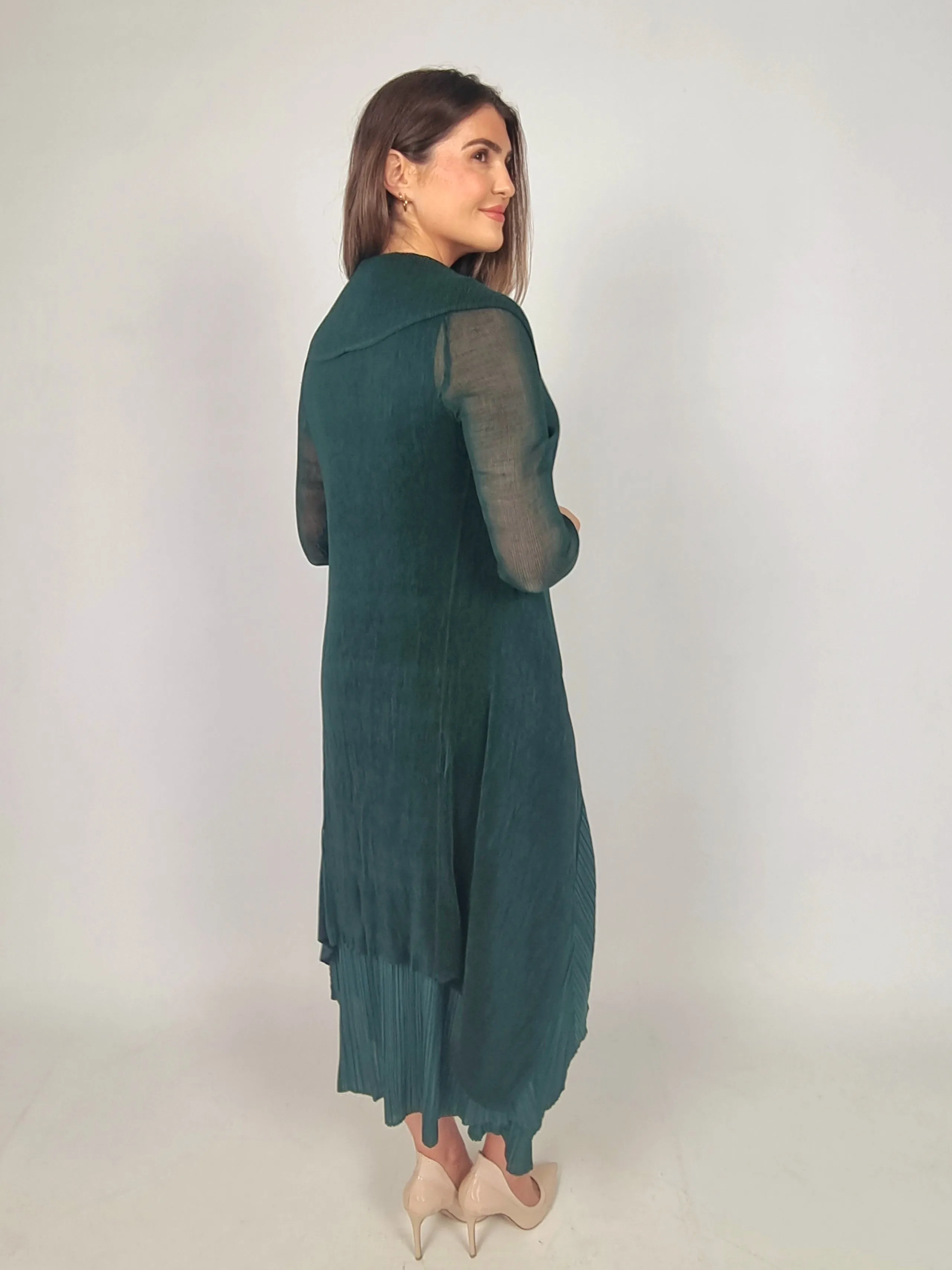 Alquema Blue Green Long Estrella Dress And Collare Old Coat