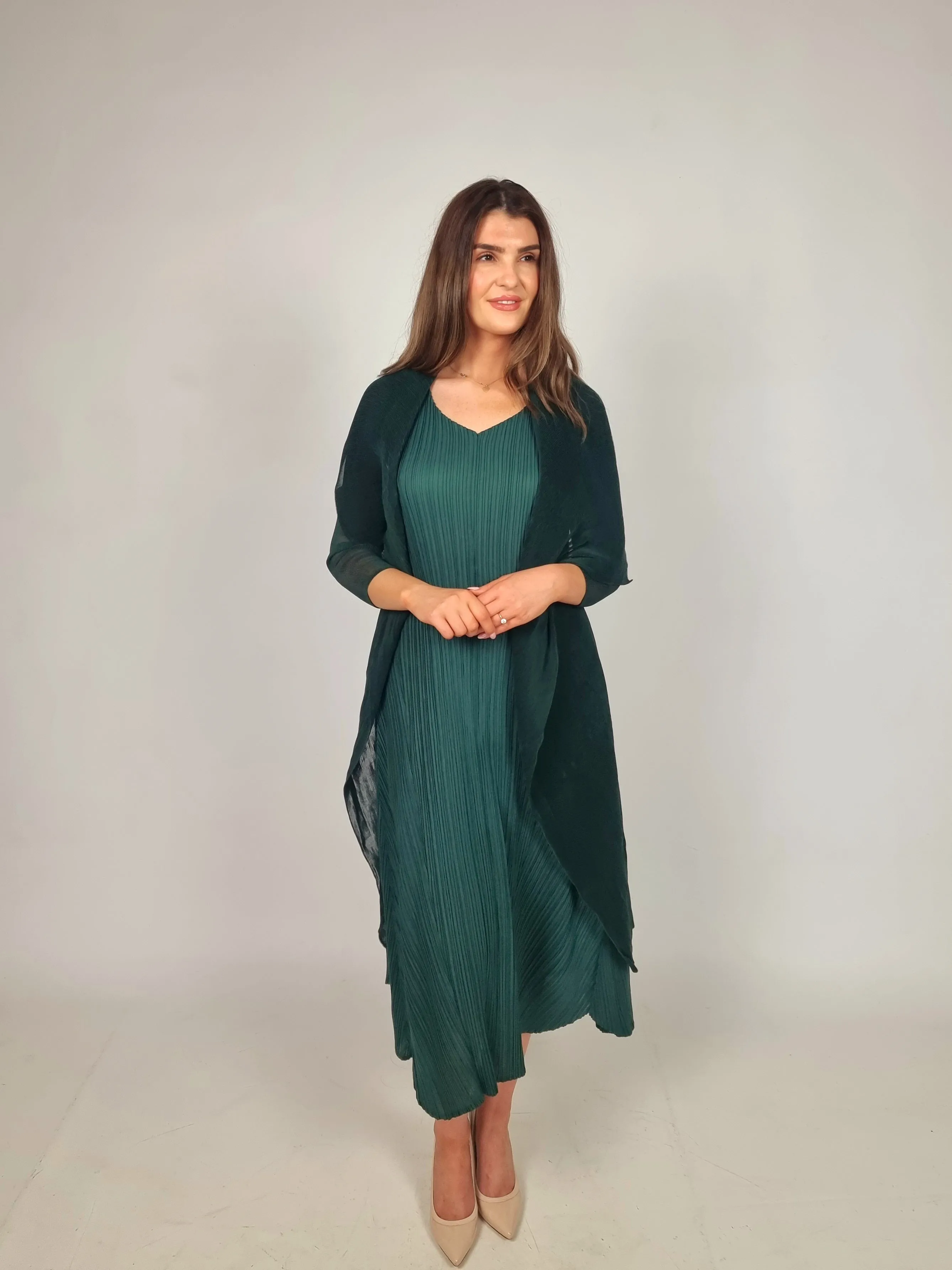 Alquema Blue Green Long Estrella Dress And Collare Old Coat