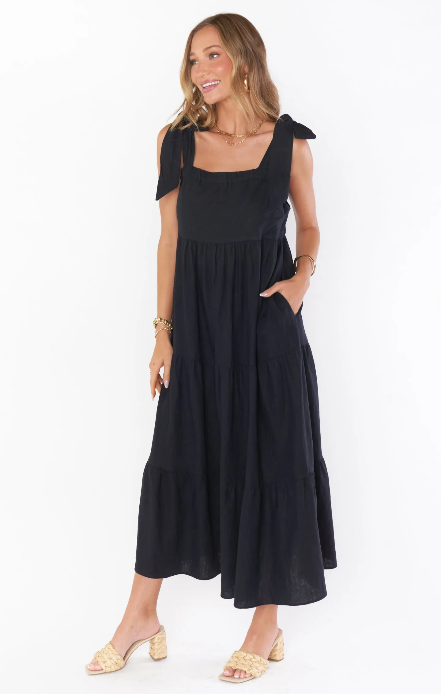 Arabella Maxi Dress ~ Black Linen