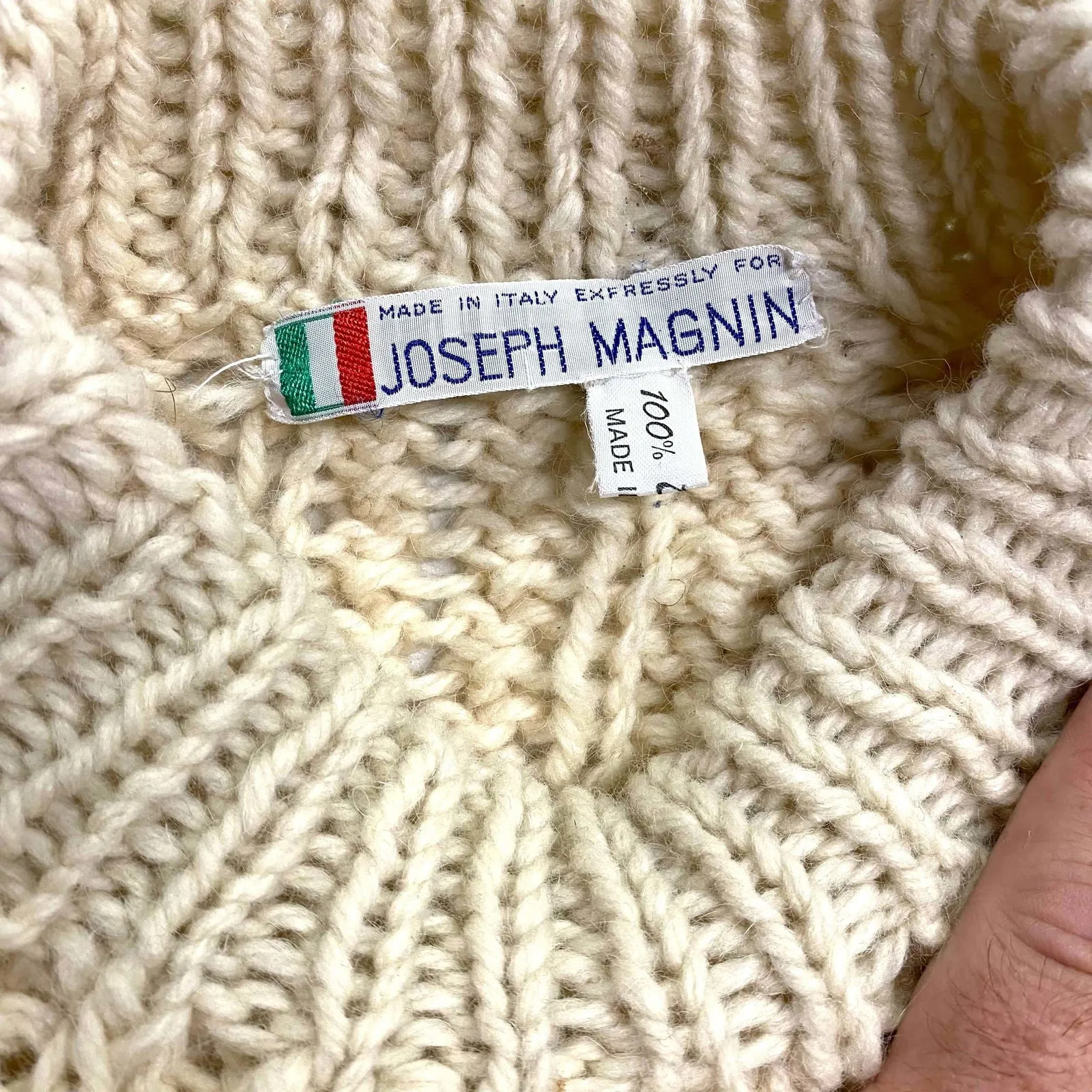 Authentic Italian Wool Joseph Magnin Mens Size M Chunk Cable-Knit Sweater L/s Pre-Owned