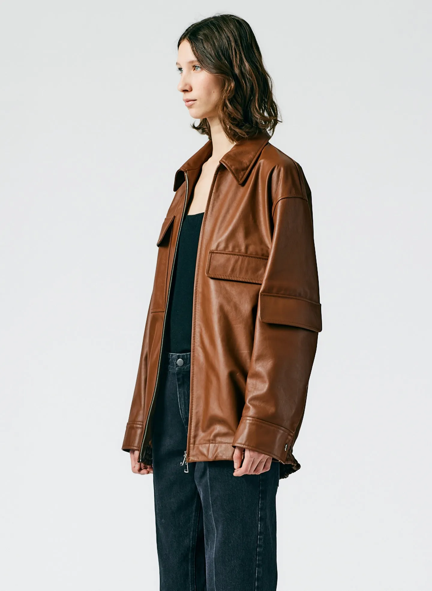 Aviator Leather Oversized Bomber