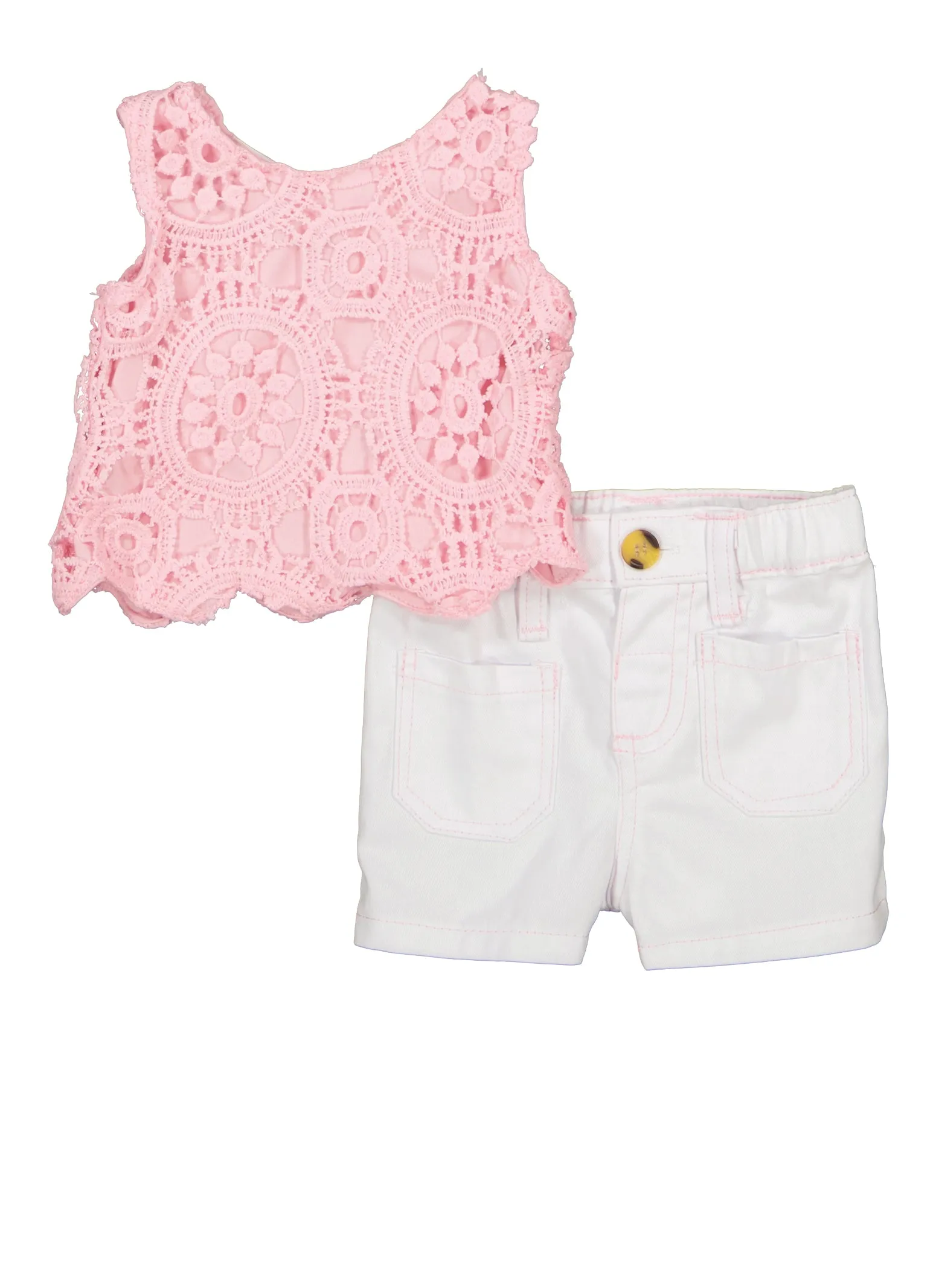 Baby Girls 0-9M Crochet Tank Top and Twill Shorts