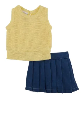 Baby Girls 0-9M Sleeveless Sweater and Chambray Pleated Skort