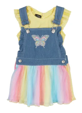 Baby Girls 12-24M Butterfly Denim Tulle Overall Dress with Top