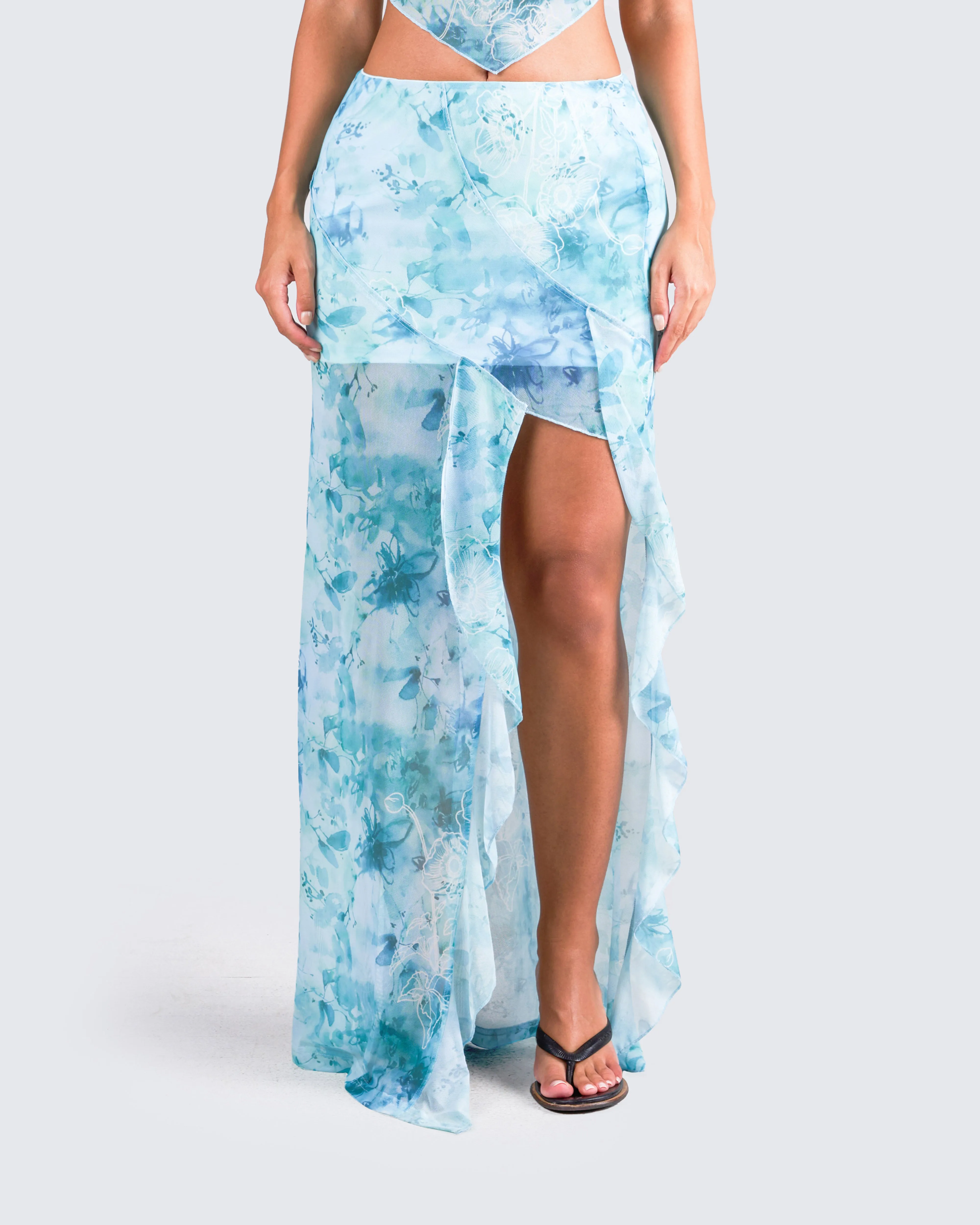 Bahia Mint Floral Print Skirt