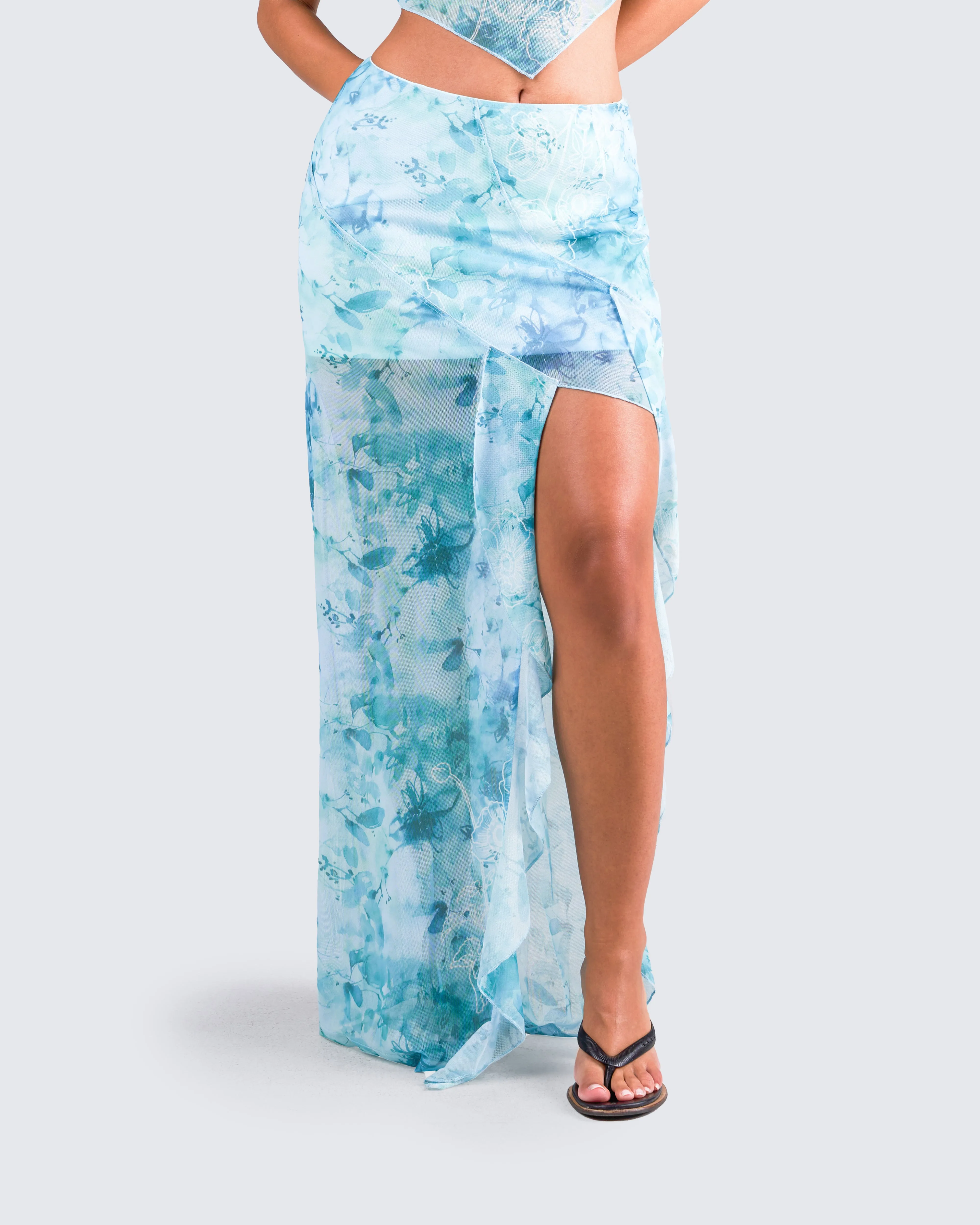 Bahia Mint Floral Print Skirt