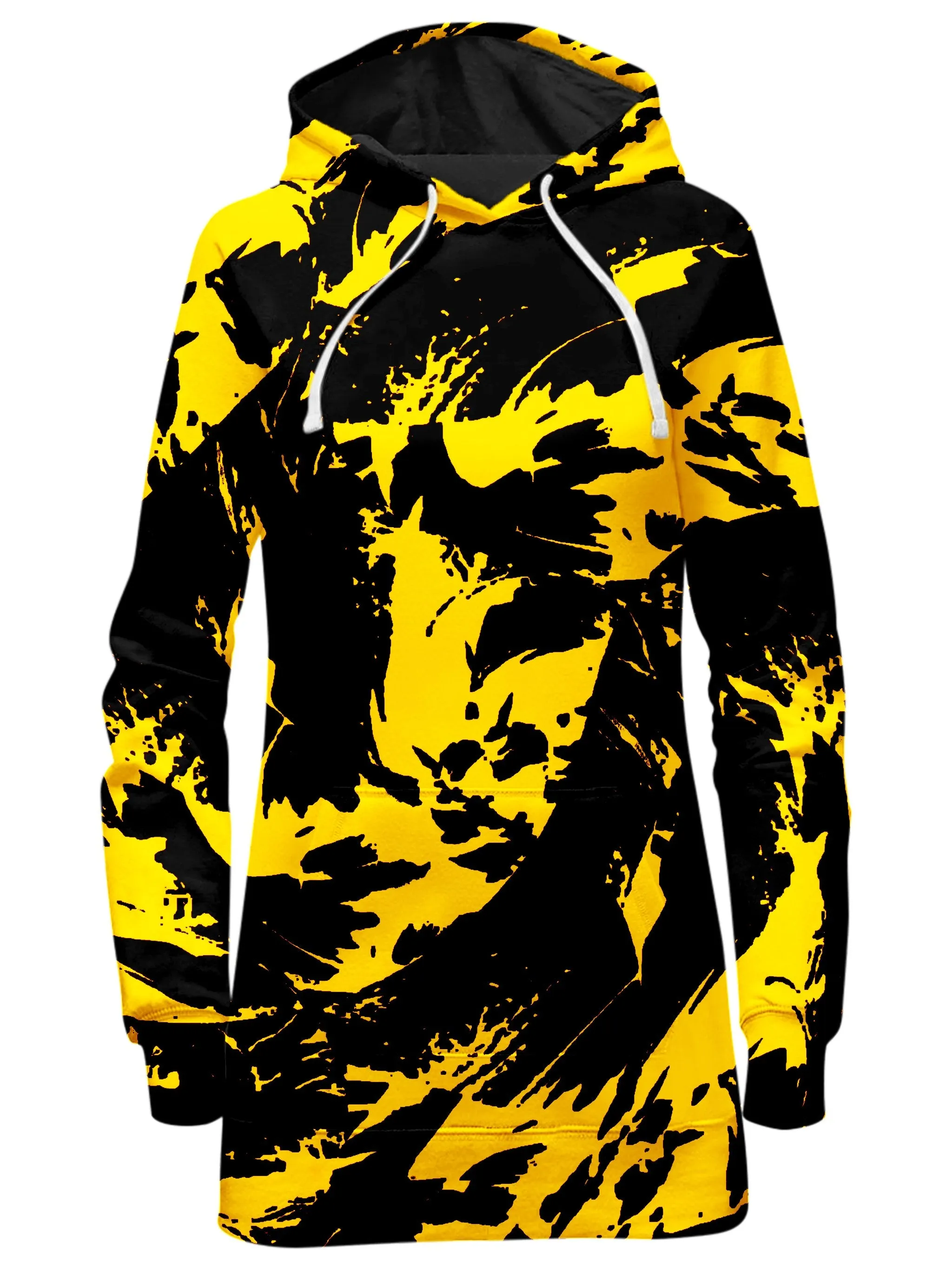 Black and Yellow Paint Splatter Hoodie Dress